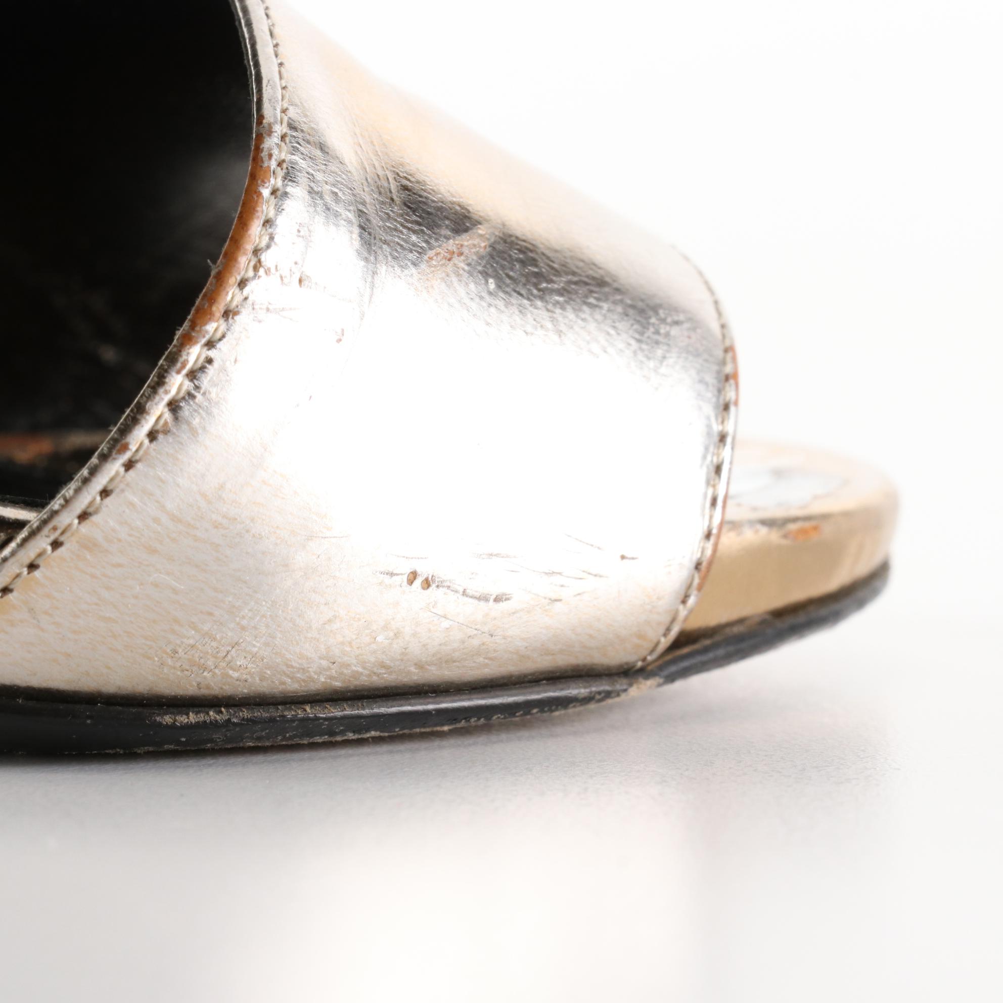 Prada D'Orsay 100mm Heels in Metallic Gold Leather with Large Bow Accents