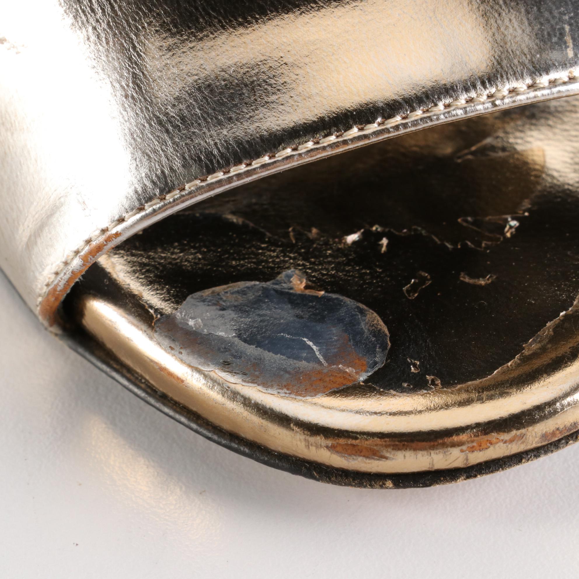 Prada D'Orsay 100mm Heels in Metallic Gold Leather with Large Bow Accents