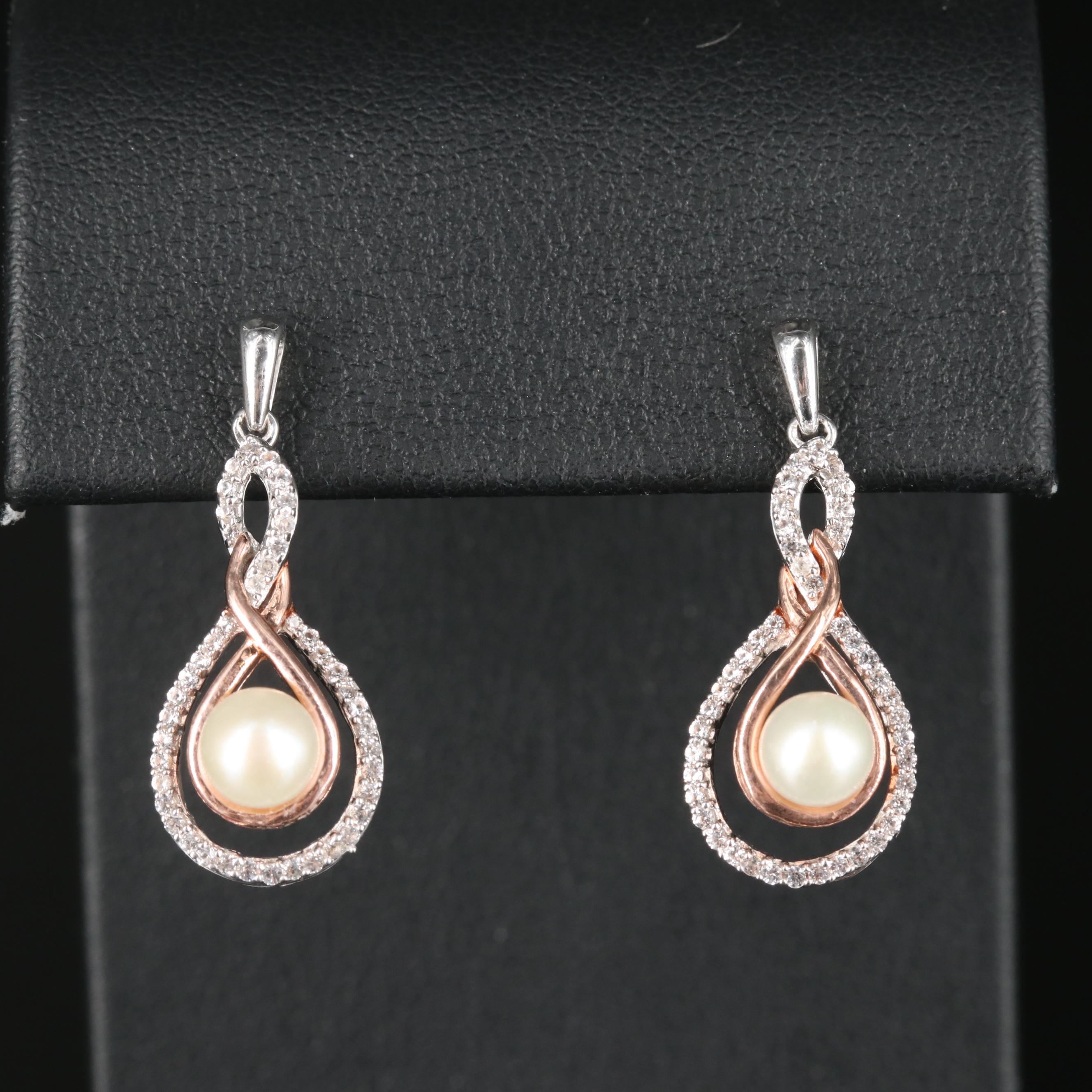 Sterling Pearl and White Sapphire Earrings