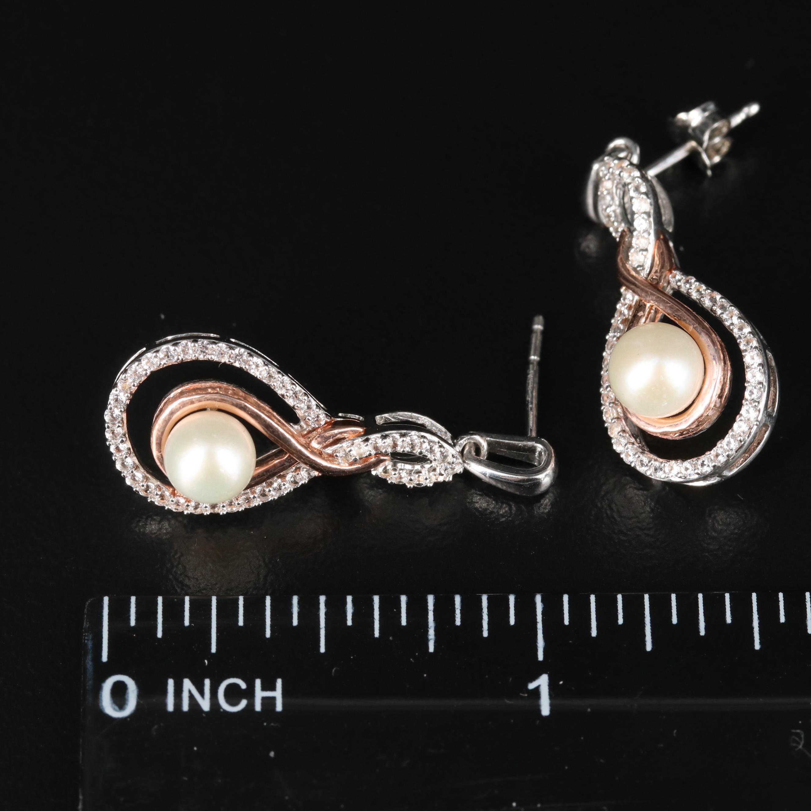 Sterling Pearl and White Sapphire Earrings