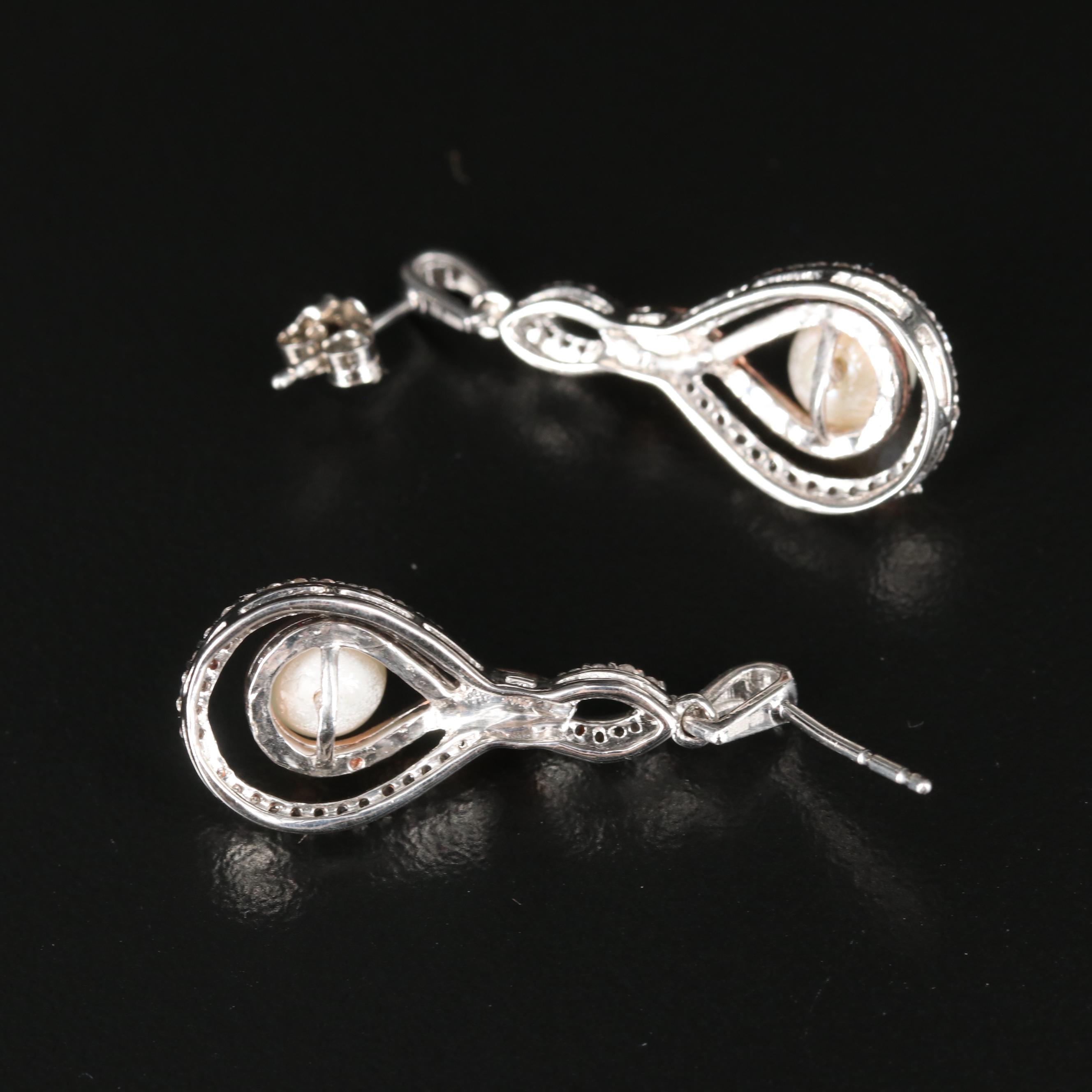 Sterling Pearl and White Sapphire Earrings