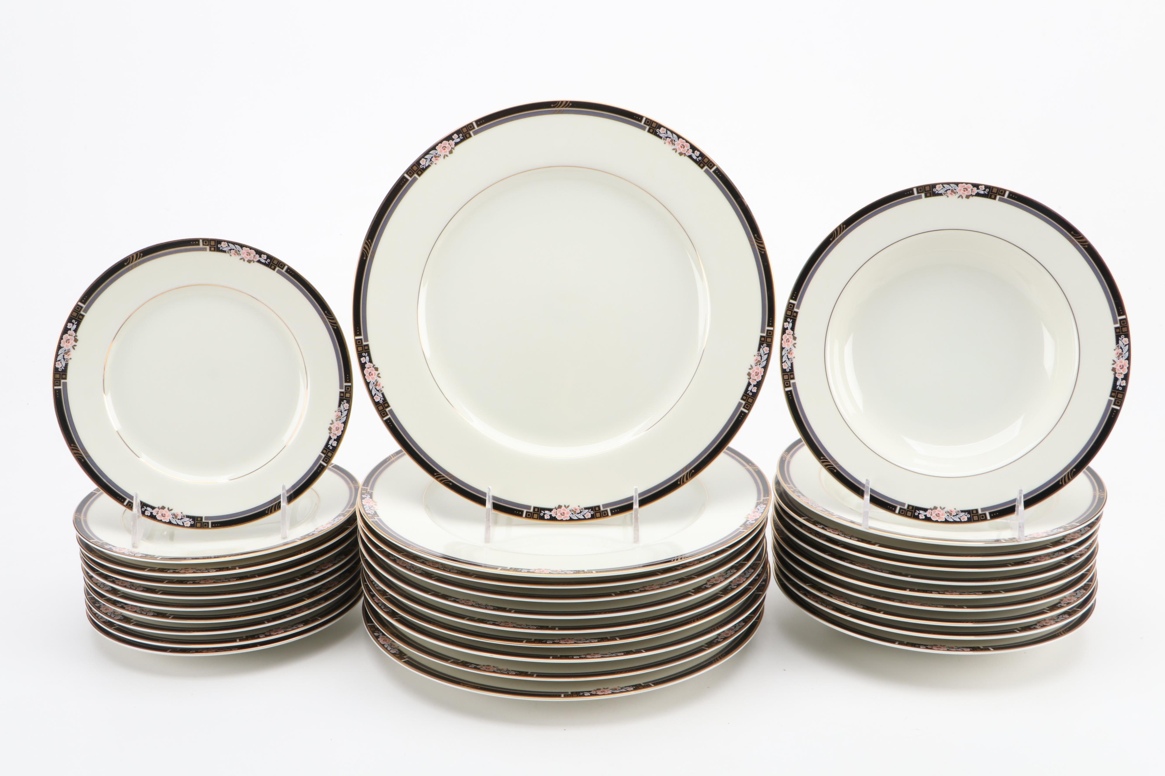 Mikasa "Florisse Black" Porcelain Dinnerware and Serveware, Late 20th Century