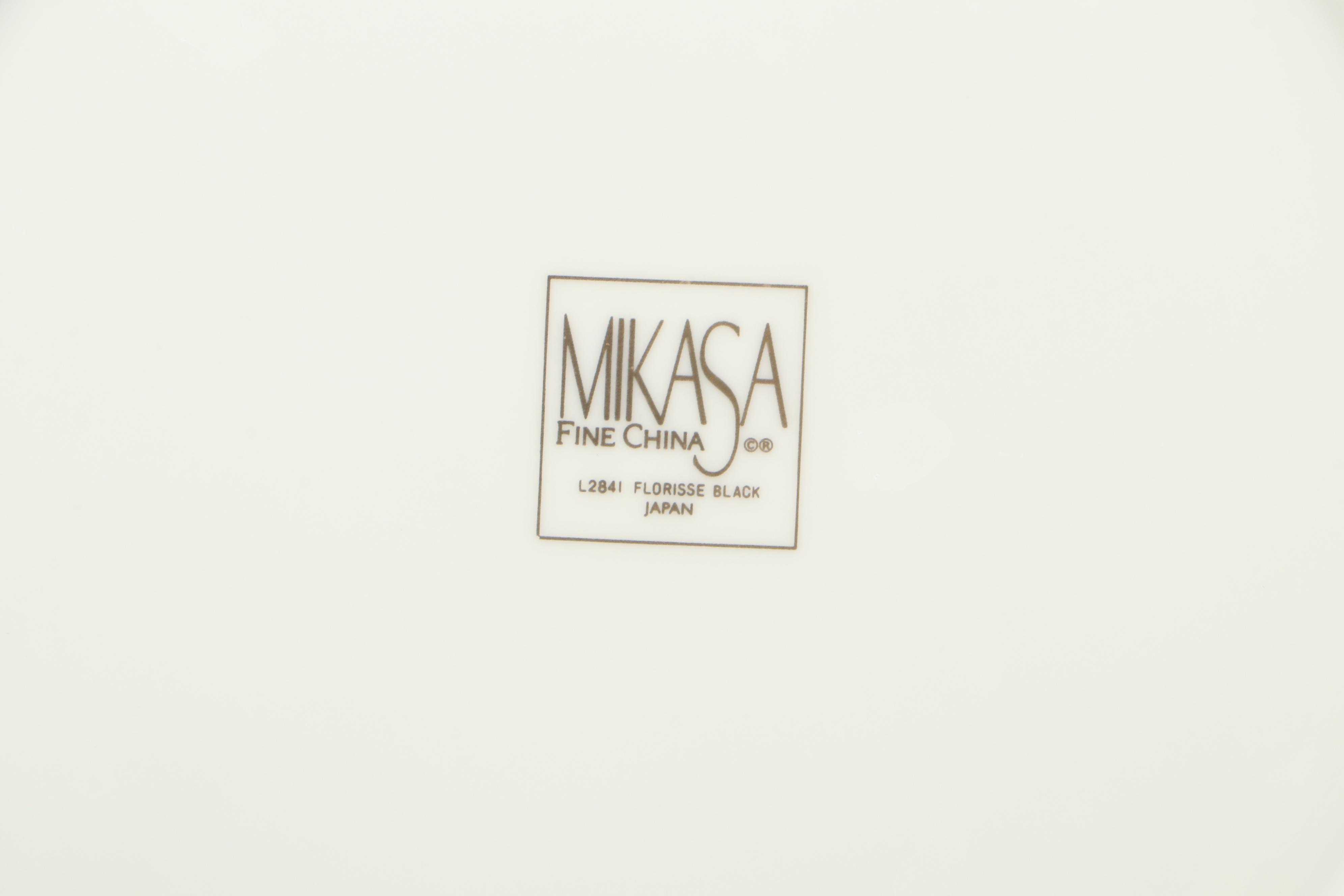 Mikasa "Florisse Black" Porcelain Dinnerware and Serveware, Late 20th Century
