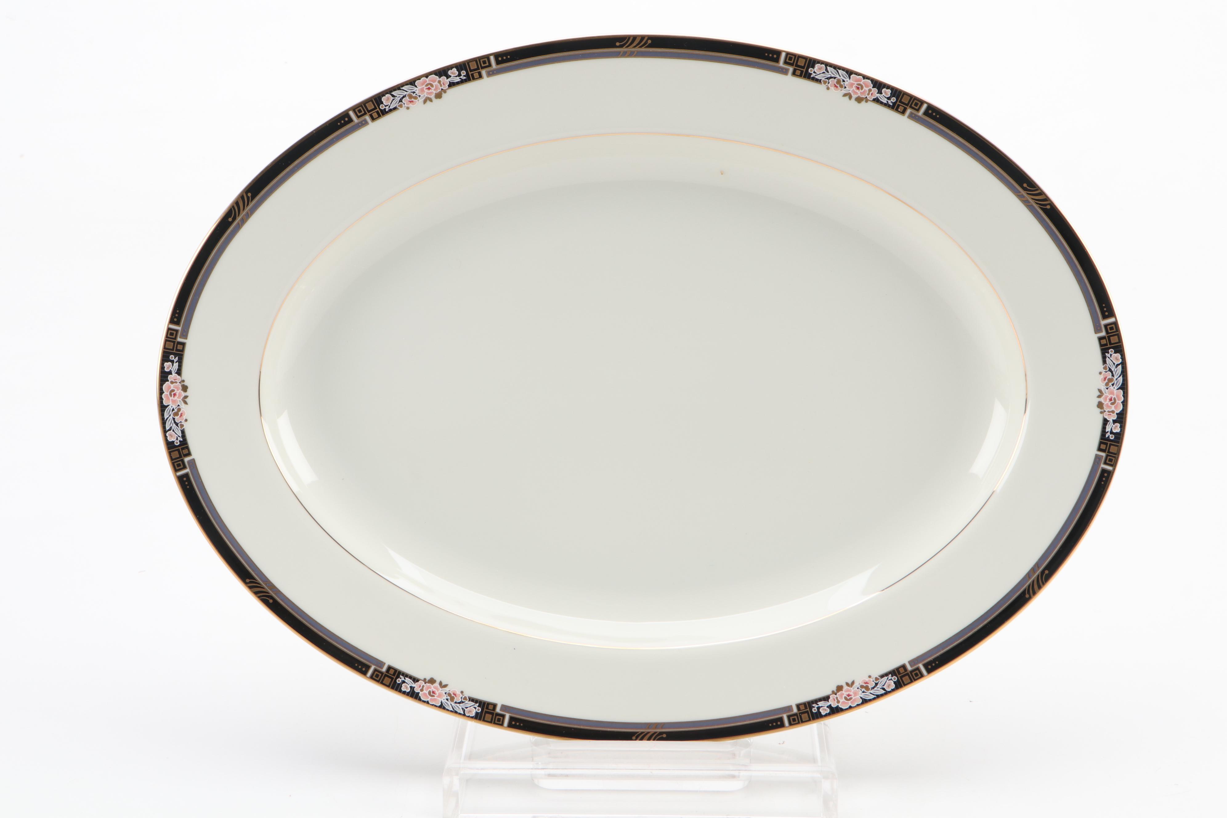 Mikasa "Florisse Black" Porcelain Dinnerware and Serveware, Late 20th Century