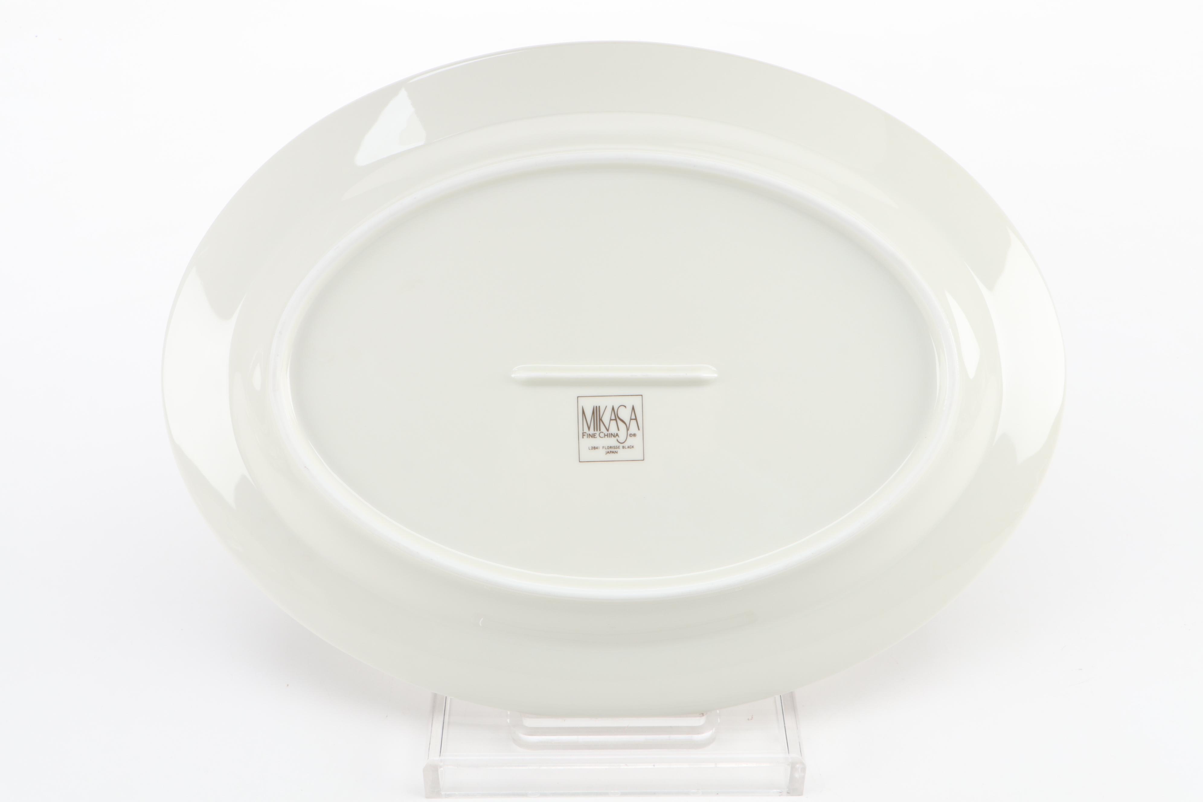 Mikasa "Florisse Black" Porcelain Dinnerware and Serveware, Late 20th Century