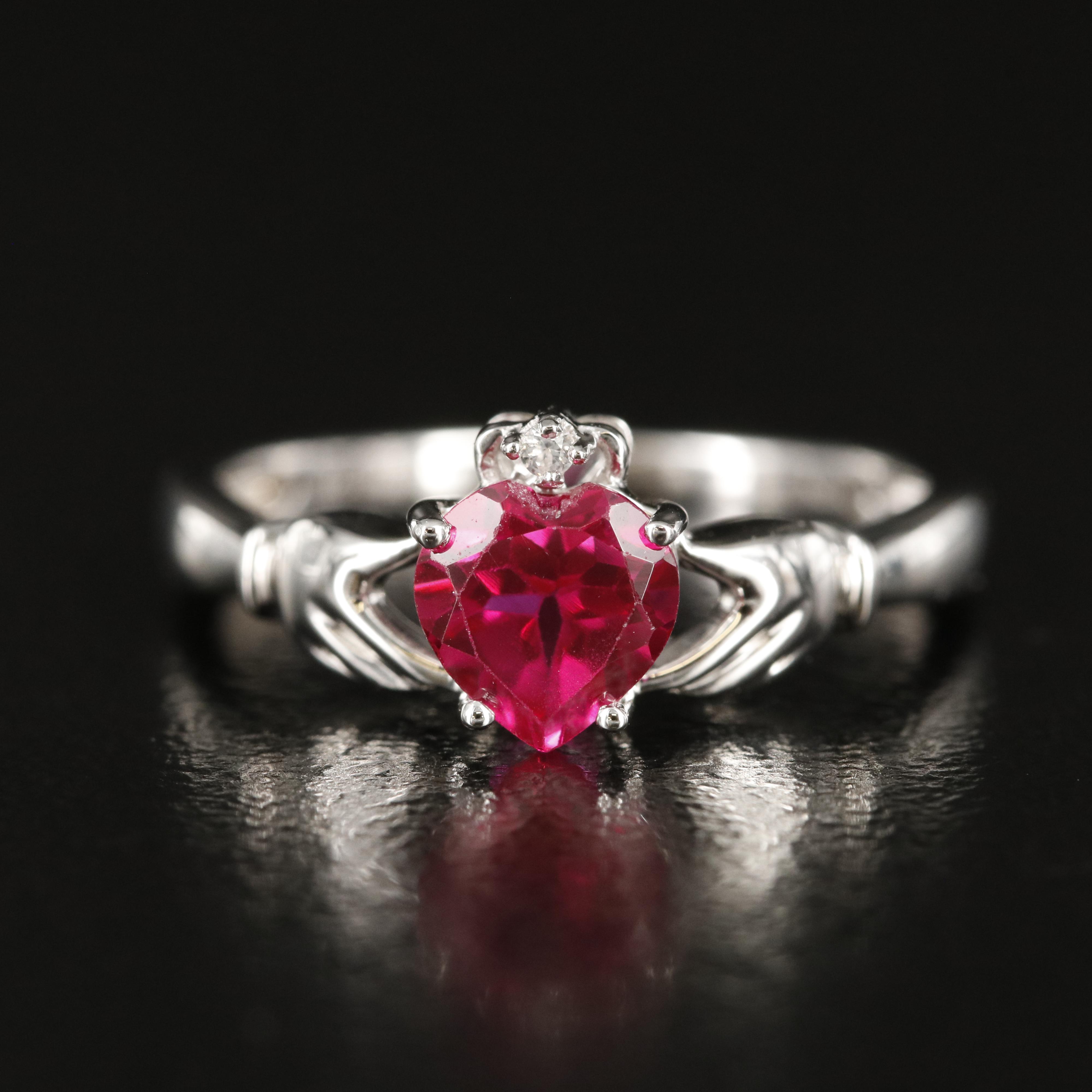 Sterling Ruby and Sapphire Claddagh Ring