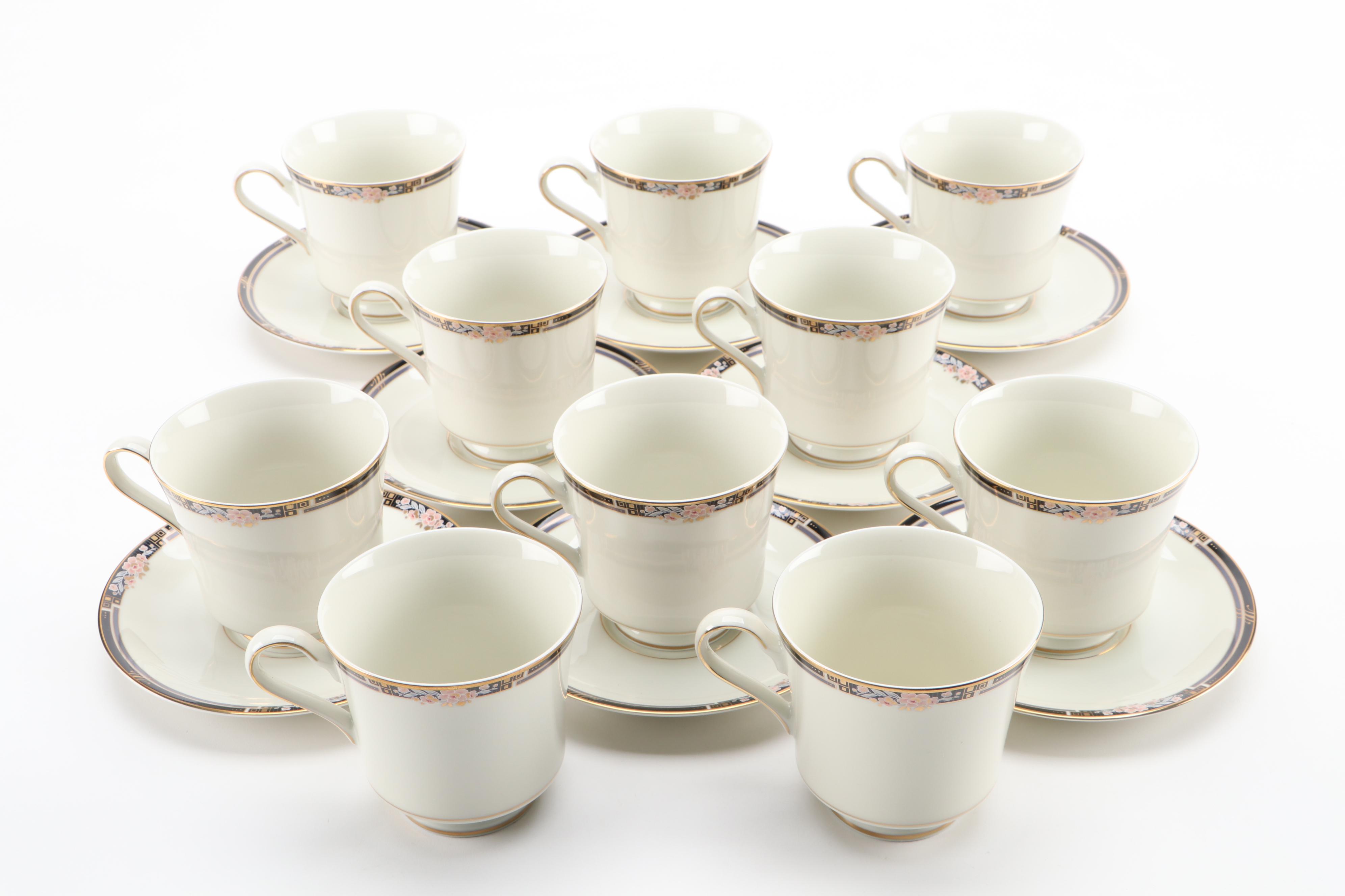 Mikasa "Florisse Black" Porcelain Dinnerware and Serveware, Late 20th Century