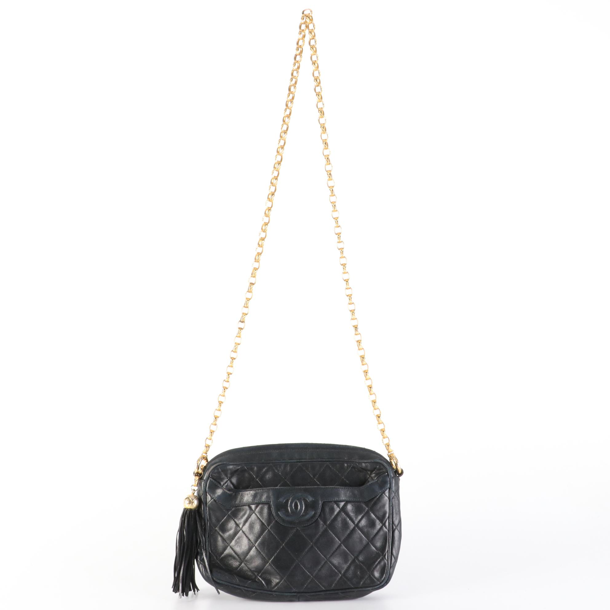 Chanel CC Shoulder Bag in Diamond-Quilt Lambskin Leather with Tassel