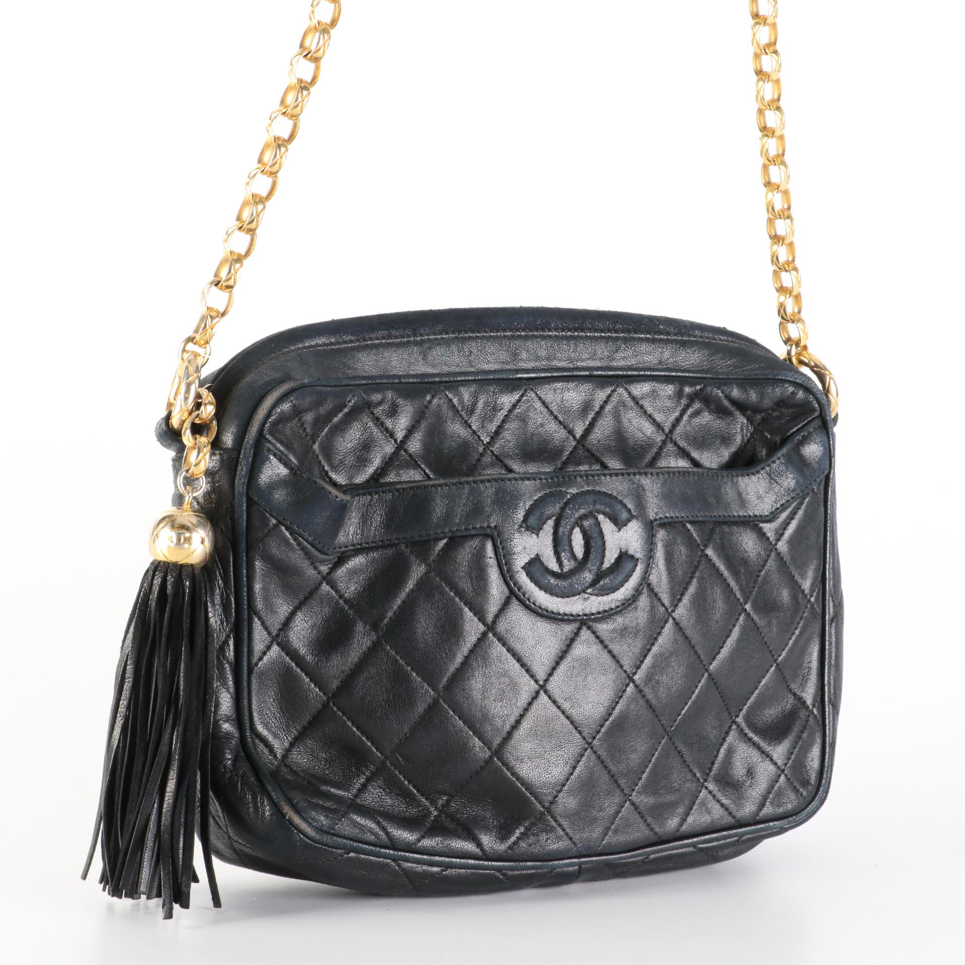 Chanel CC Shoulder Bag in Diamond-Quilt Lambskin Leather with Tassel
