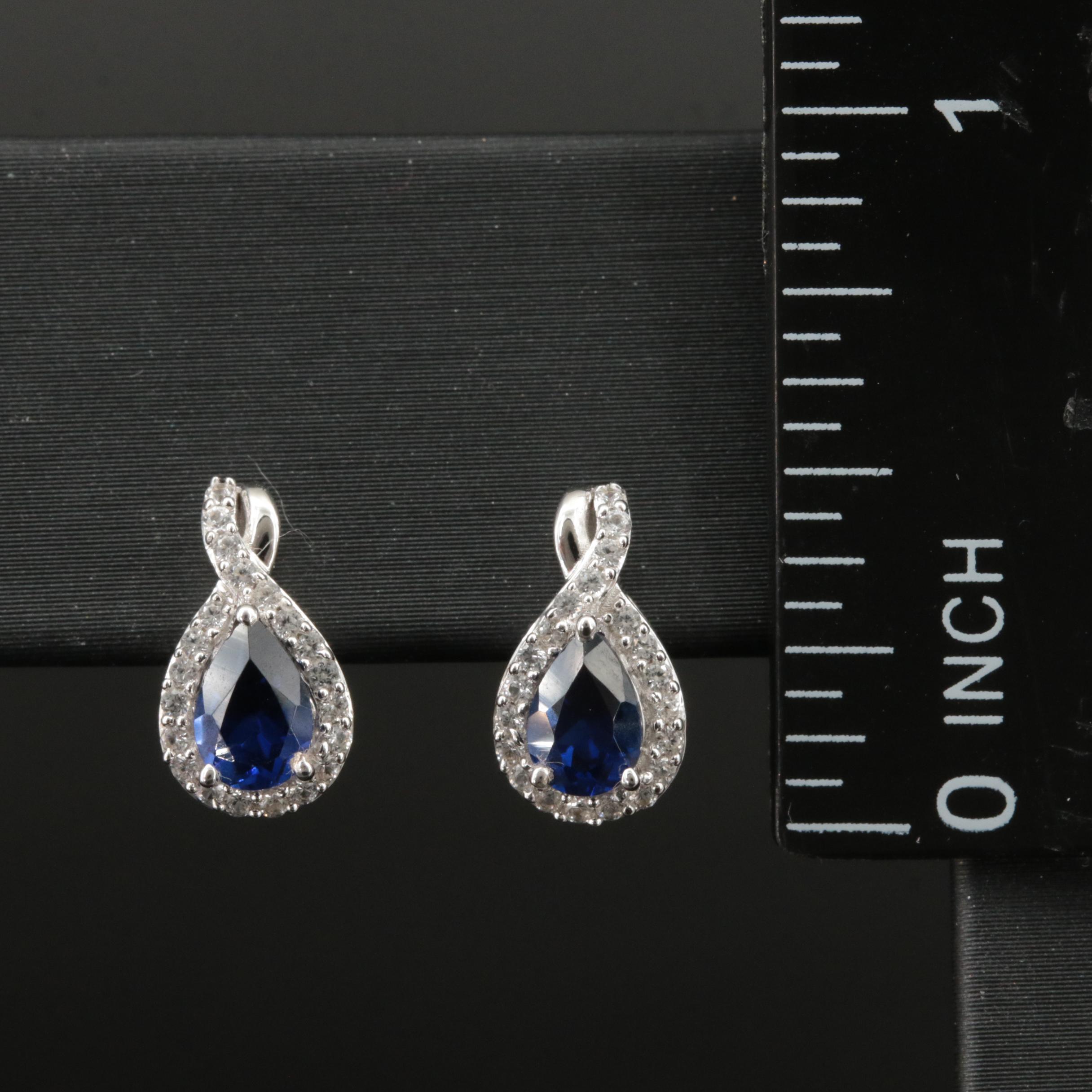 Sterling Sapphire and White Sapphire Earrings