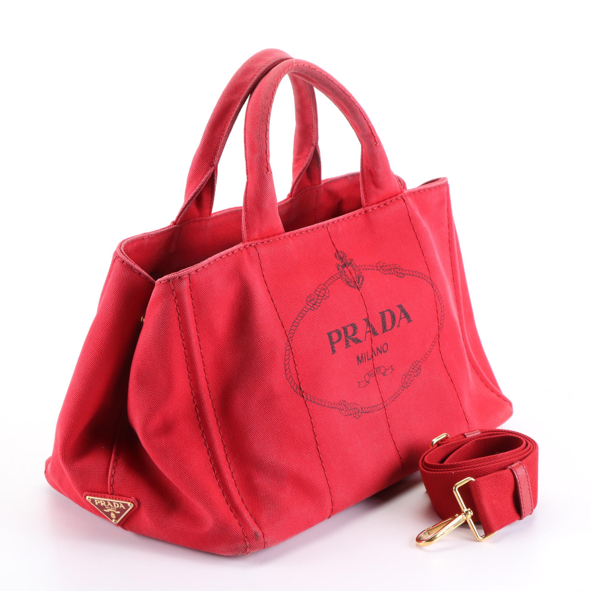 Prada Canapa Two-Way Tote Bag in Red Canvas