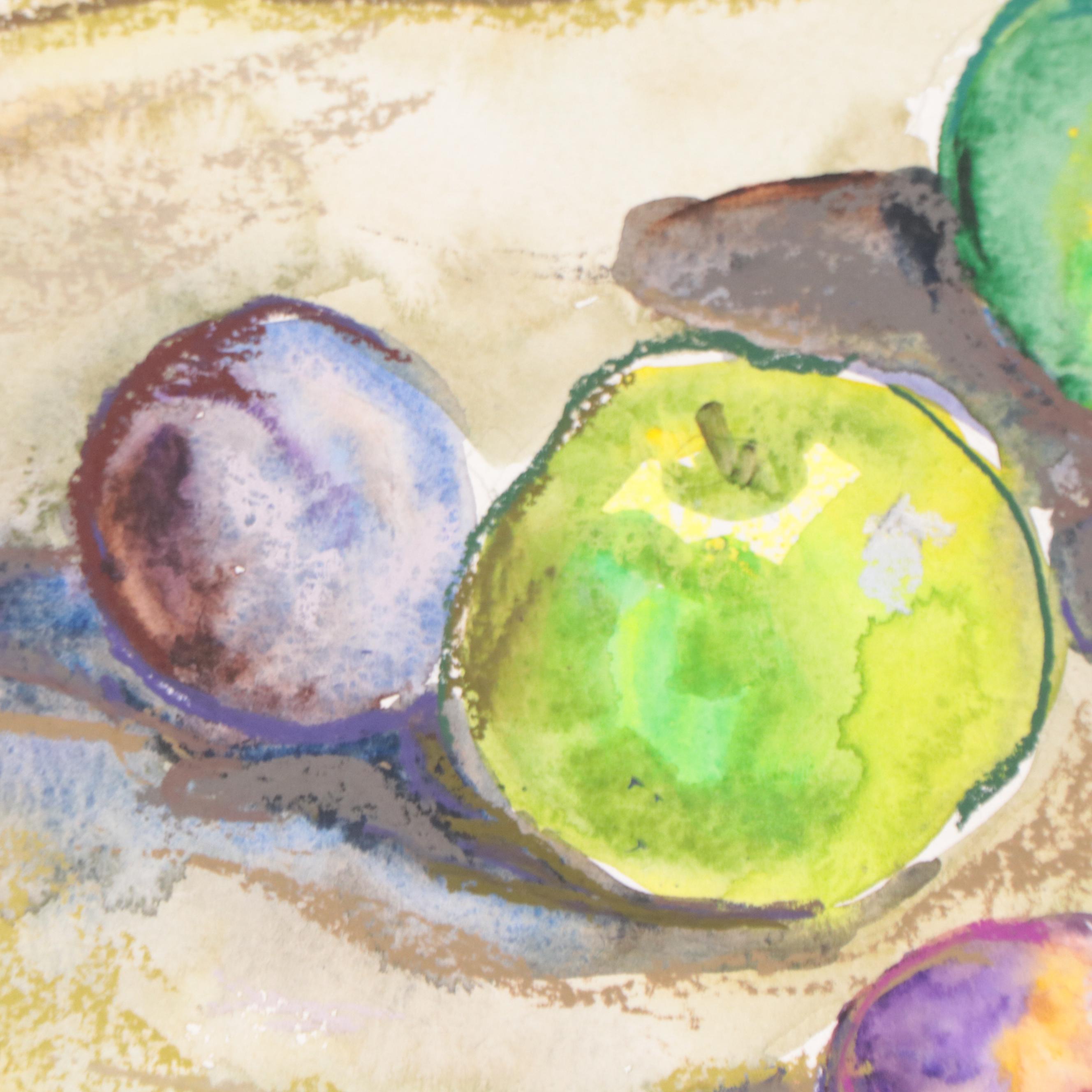 Marina Mozhayeva Still Life Watercolor Painting of Mug and Fruit, 21st Century