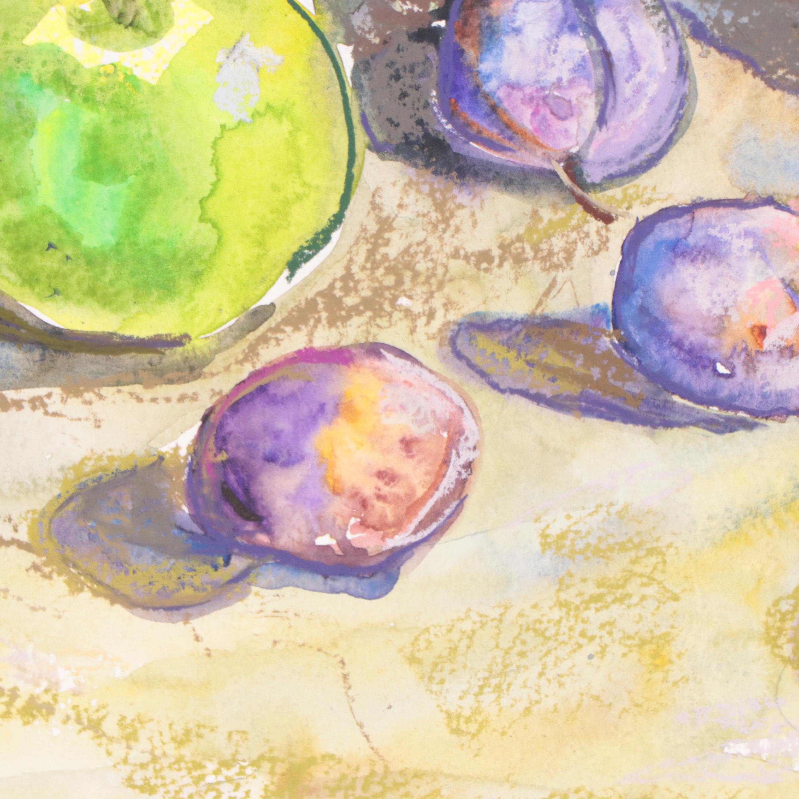 Marina Mozhayeva Still Life Watercolor Painting of Mug and Fruit, 21st Century