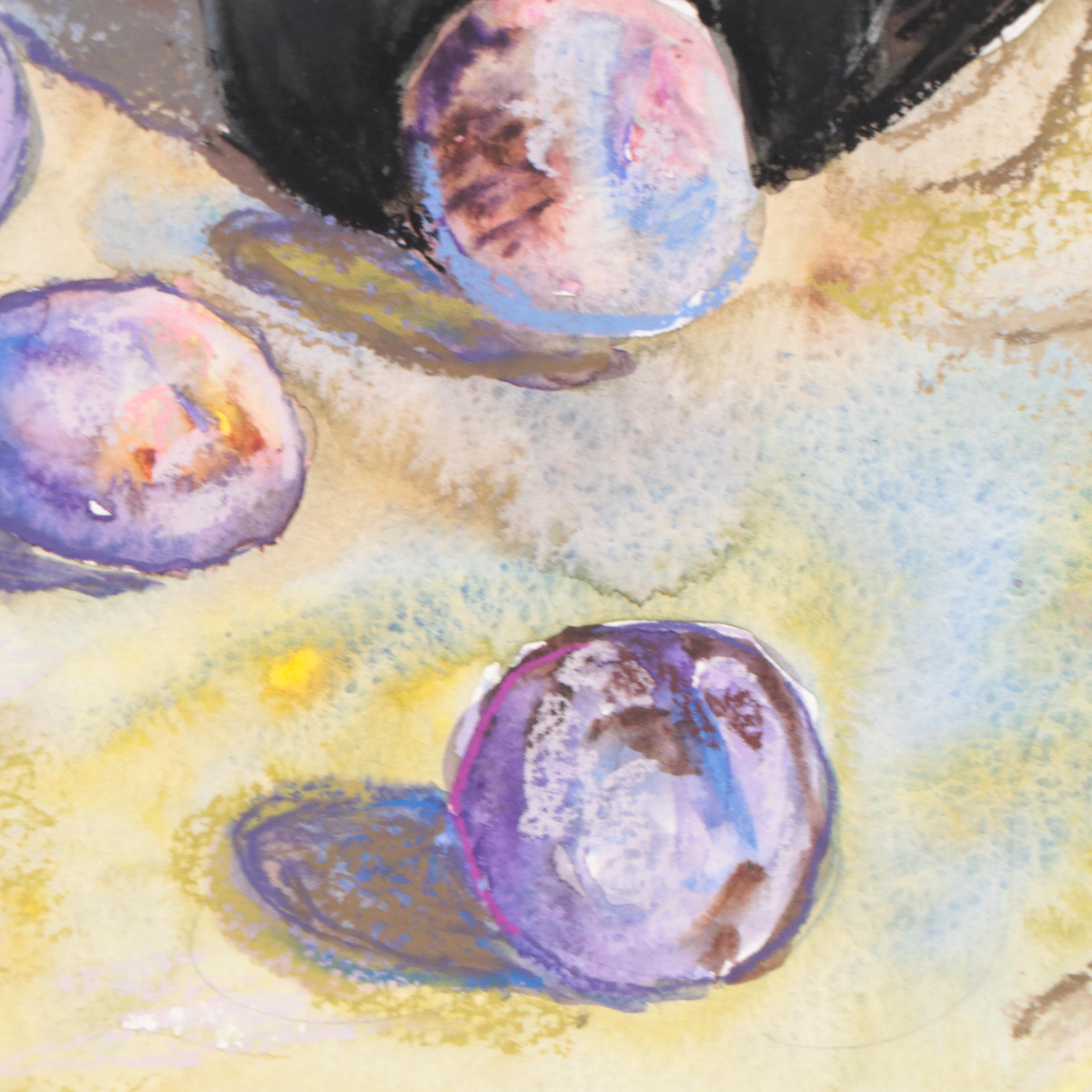 Marina Mozhayeva Still Life Watercolor Painting of Mug and Fruit, 21st Century