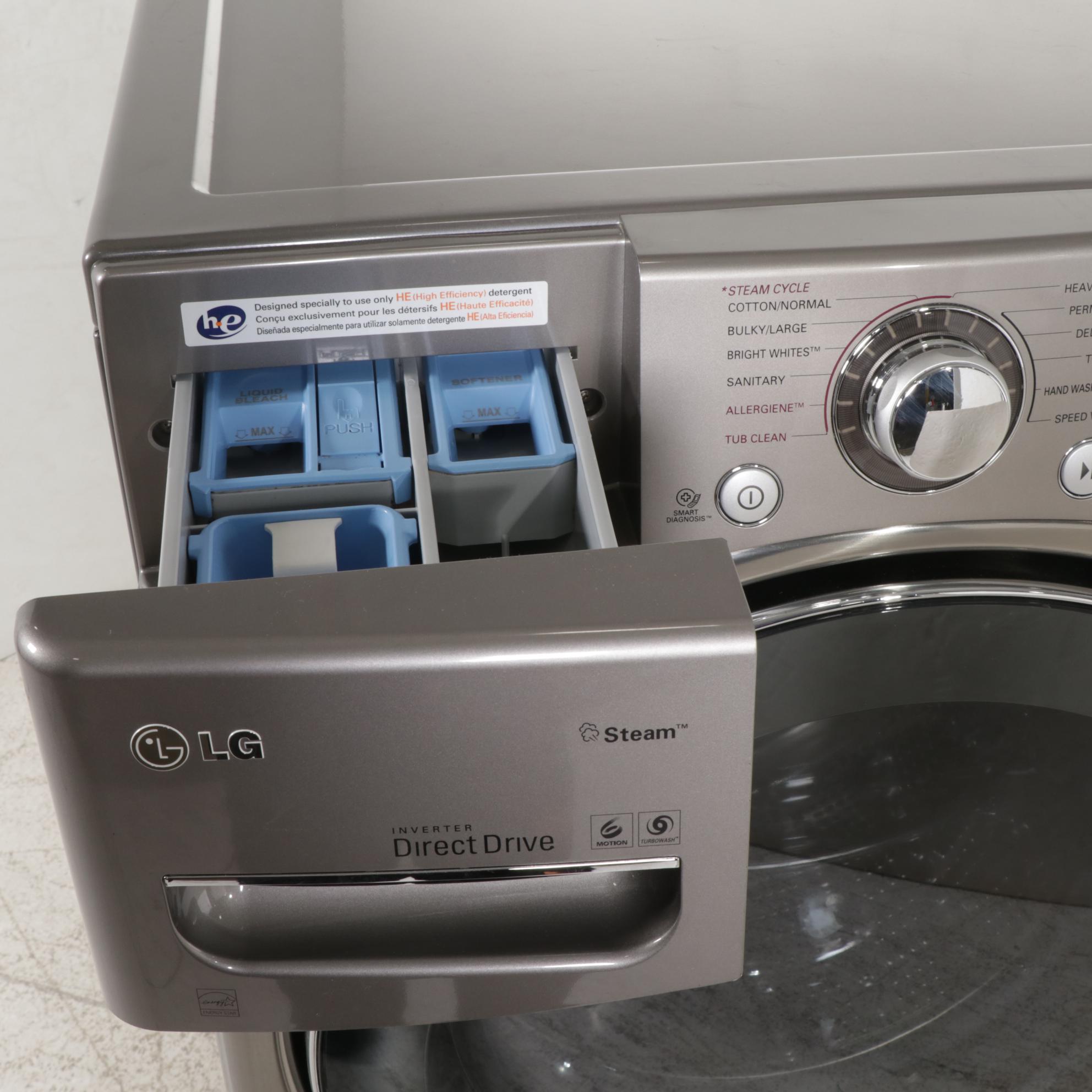 LG Graphite Steel 4.6 Cu. Ft. Turbo Washer, 7.3 Cu. Ft. Steam Dryer on Pedestals