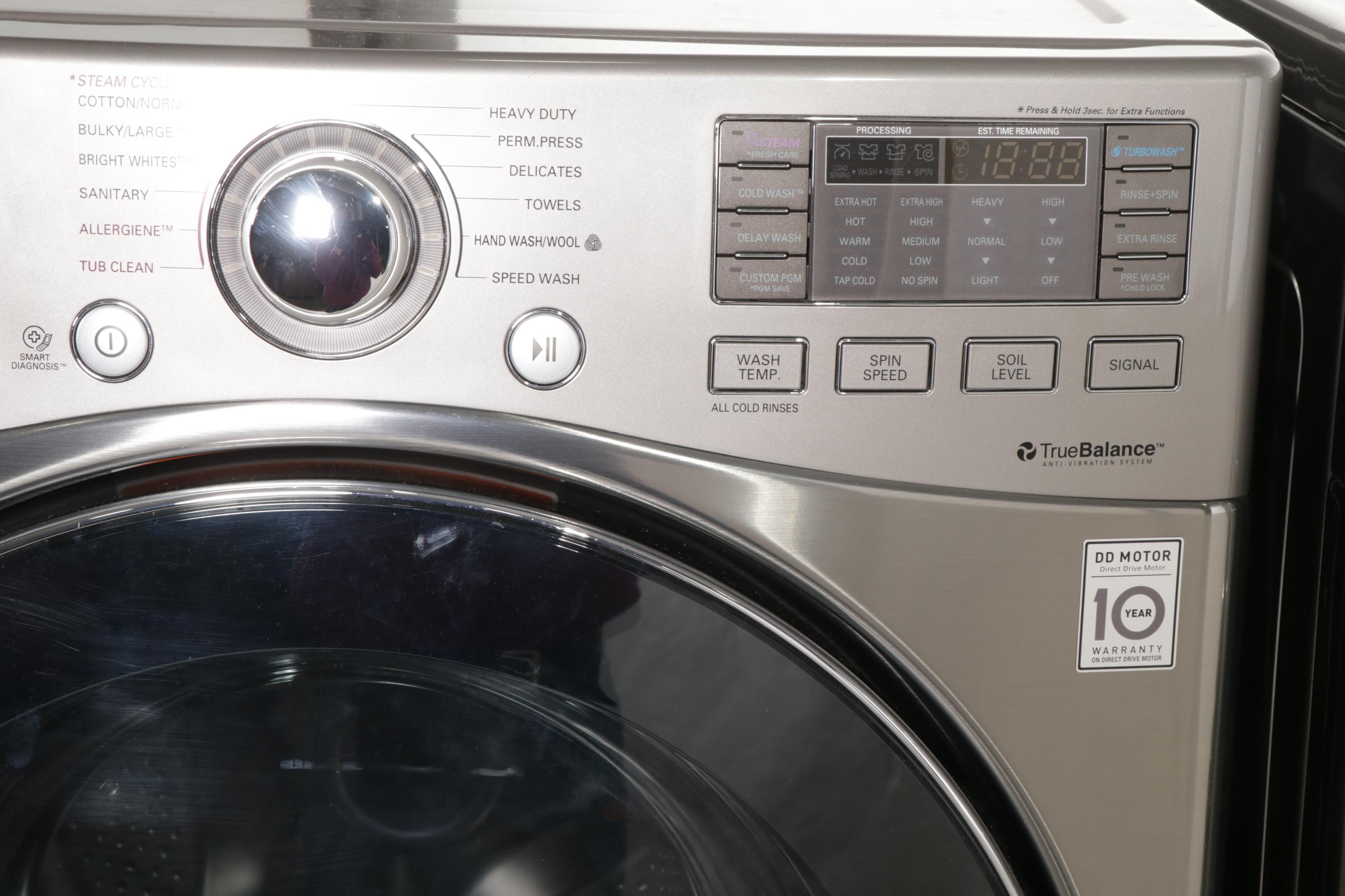 LG Graphite Steel 4.6 Cu. Ft. Turbo Washer, 7.3 Cu. Ft. Steam Dryer on Pedestals