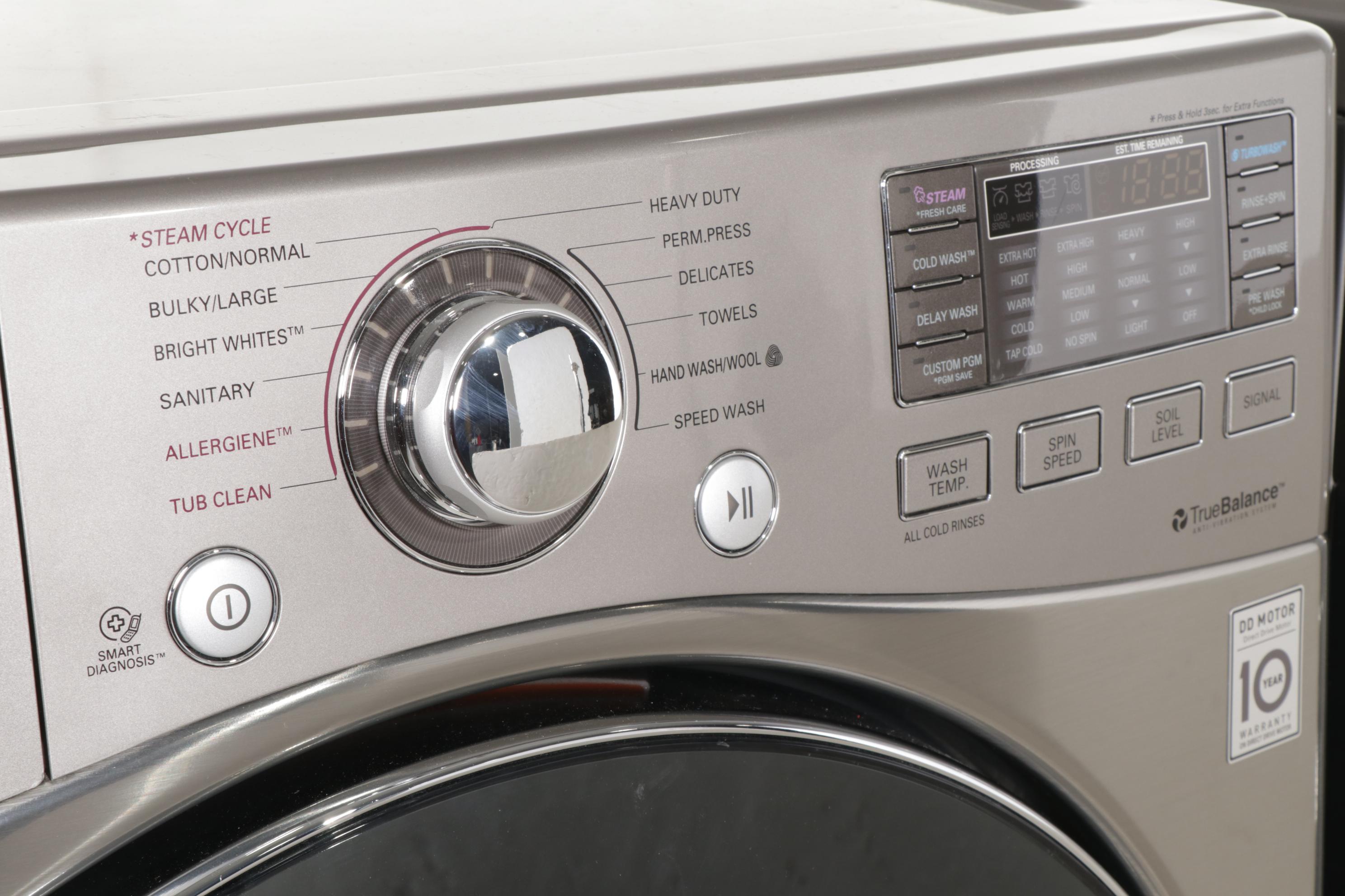 LG Graphite Steel 4.6 Cu. Ft. Turbo Washer, 7.3 Cu. Ft. Steam Dryer on Pedestals