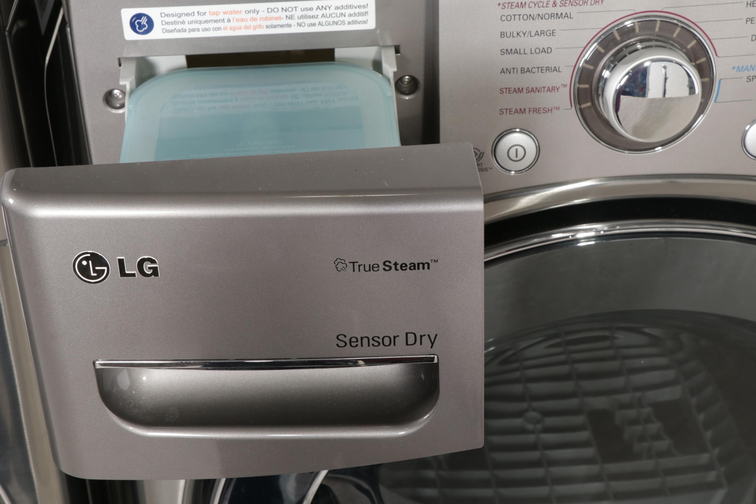 LG Graphite Steel 4.6 Cu. Ft. Turbo Washer, 7.3 Cu. Ft. Steam Dryer on Pedestals