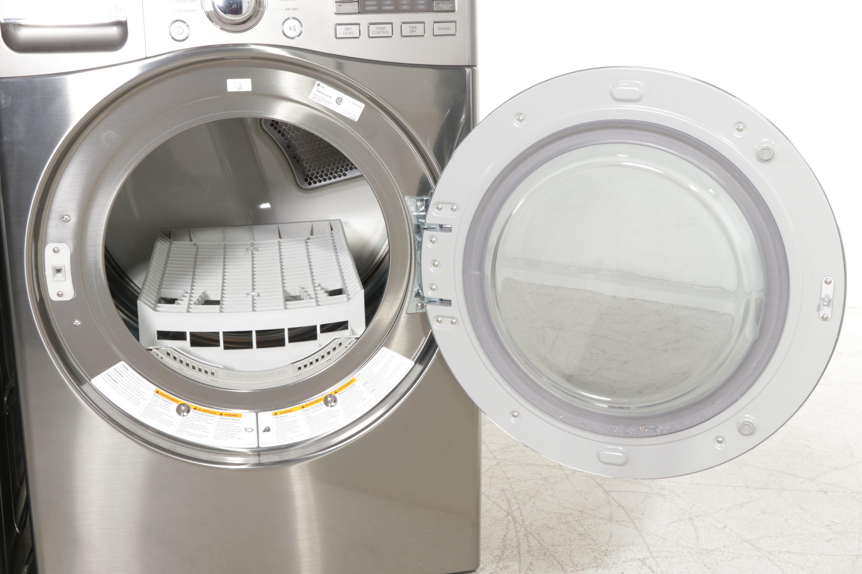 LG Graphite Steel 4.6 Cu. Ft. Turbo Washer, 7.3 Cu. Ft. Steam Dryer on Pedestals