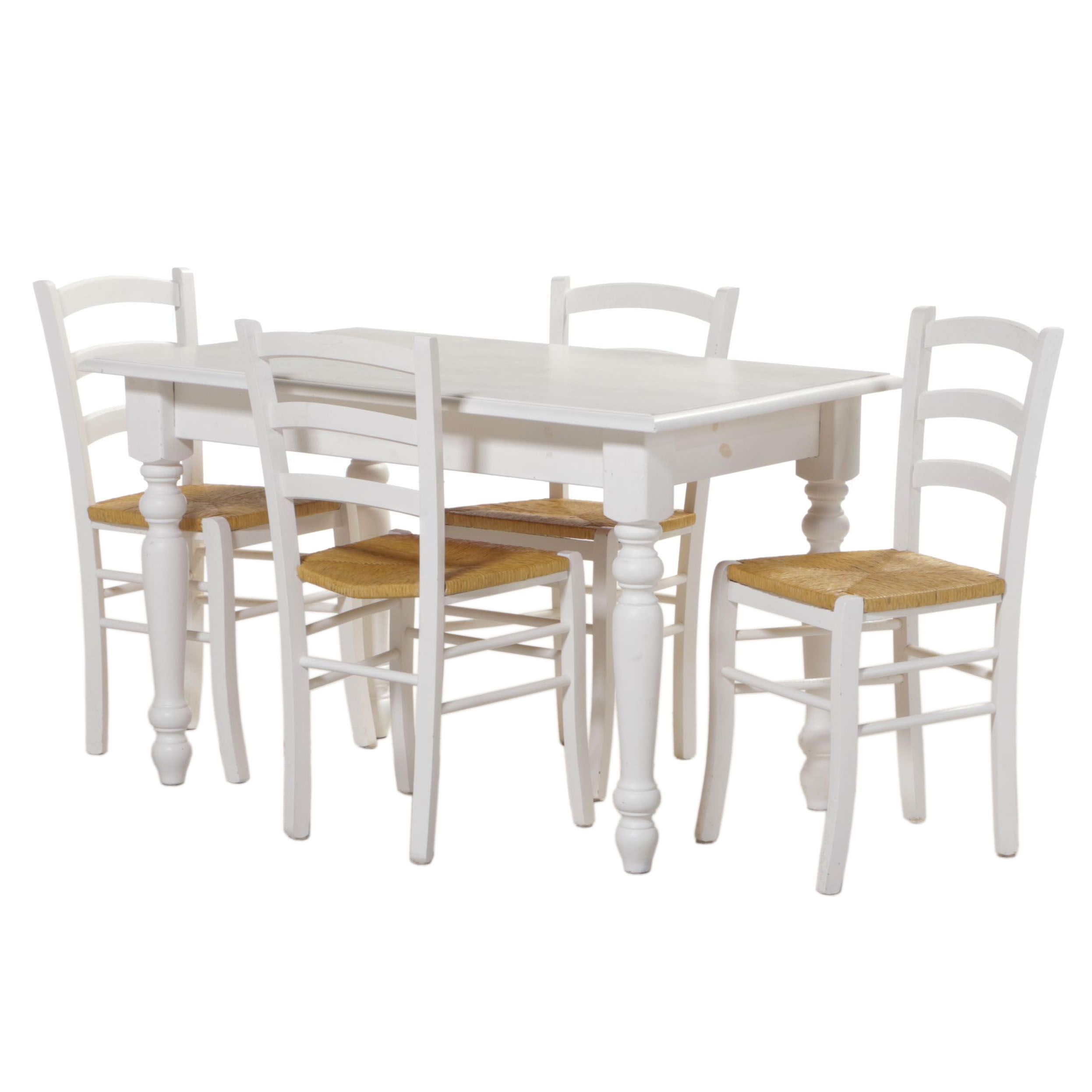 Five-Piece Primitive Style White-Painted Dining Set