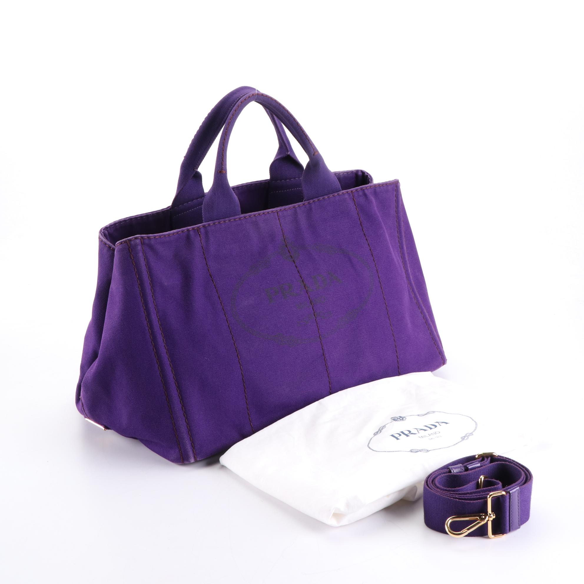 Prada Large Canapa Two-Way Tote Bag in Purple Canvas