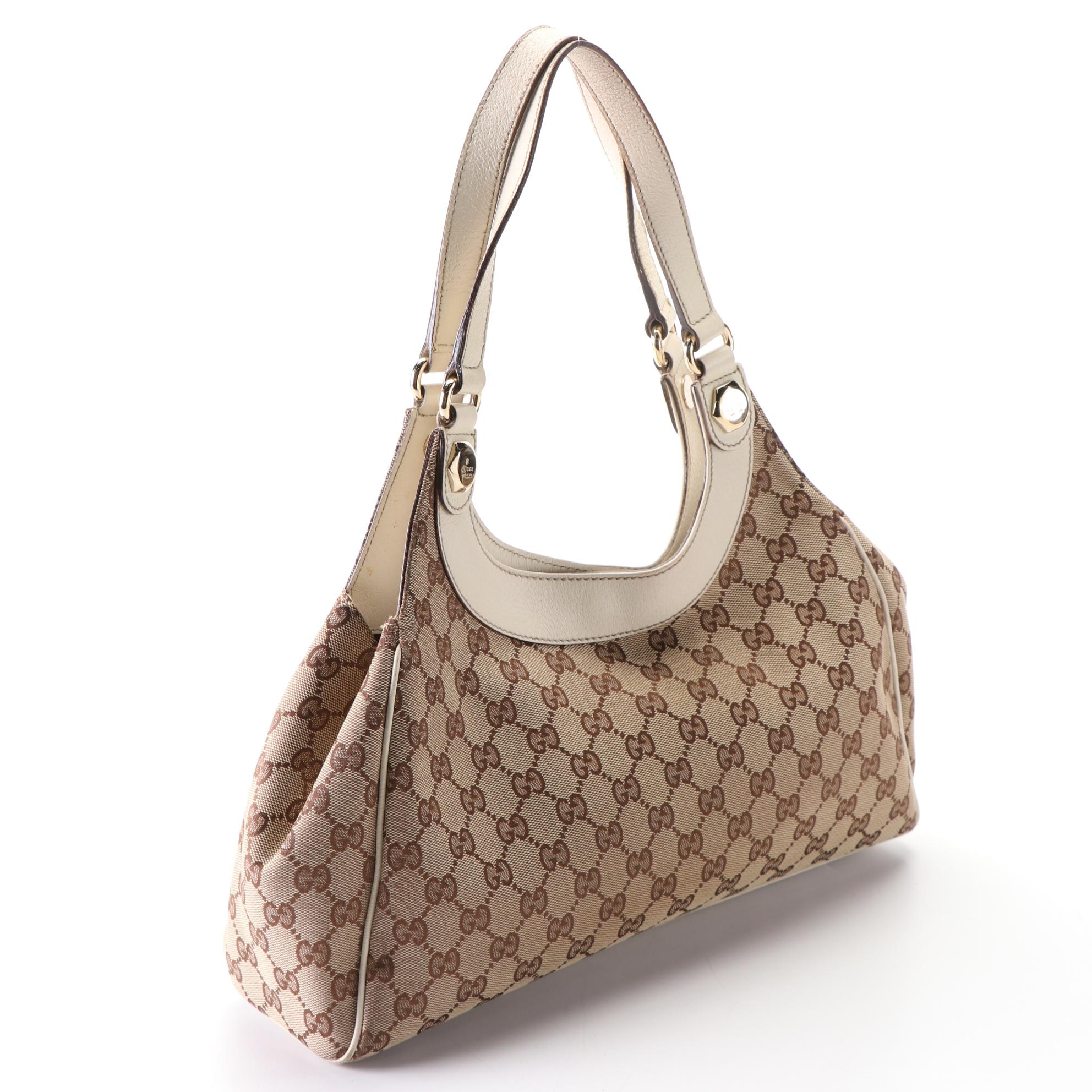 Gucci Charmy Shoulder Bag in GG Canvas and Cinghiale Leather Trim