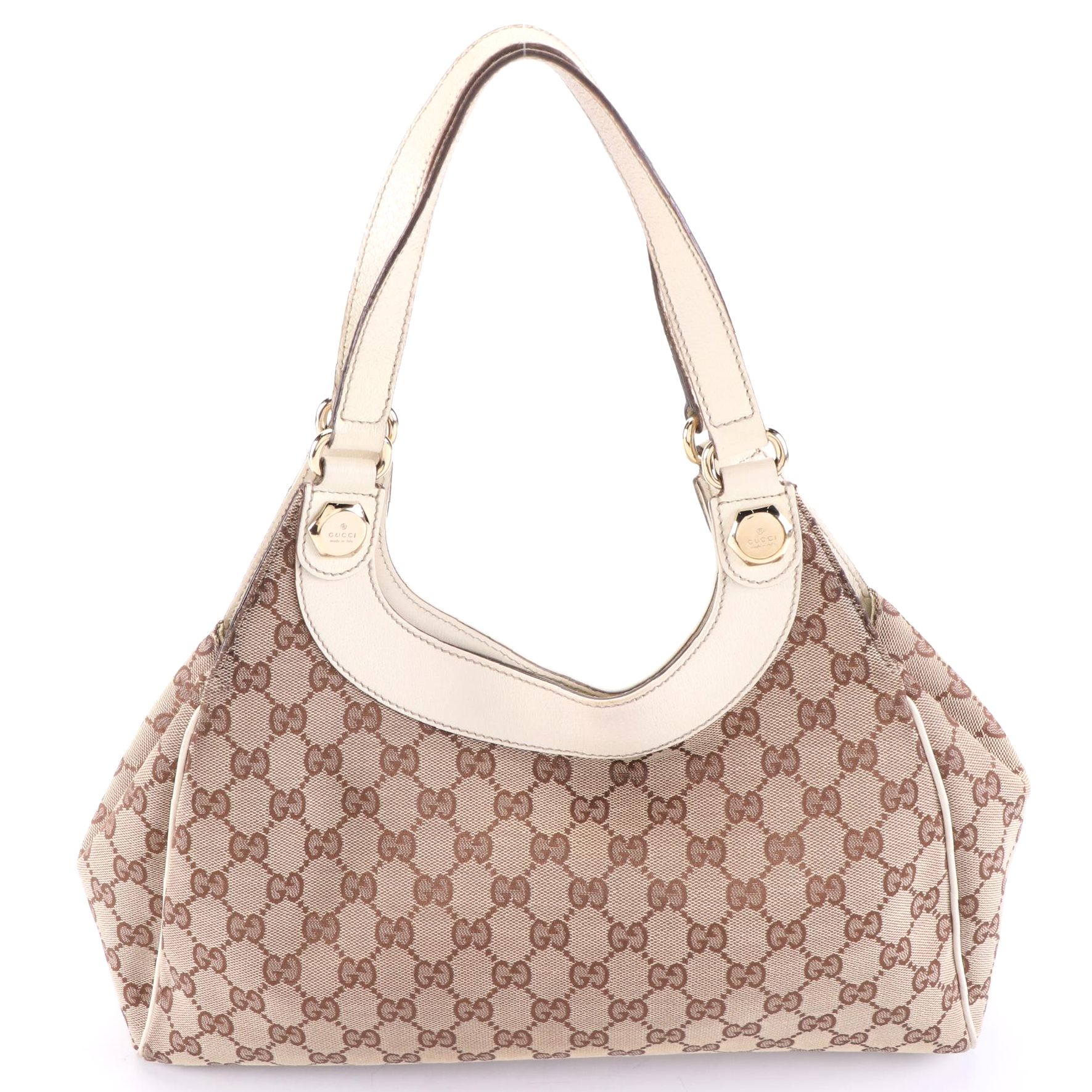 Gucci Charmy Shoulder Bag in GG Canvas and Cinghiale Leather Trim