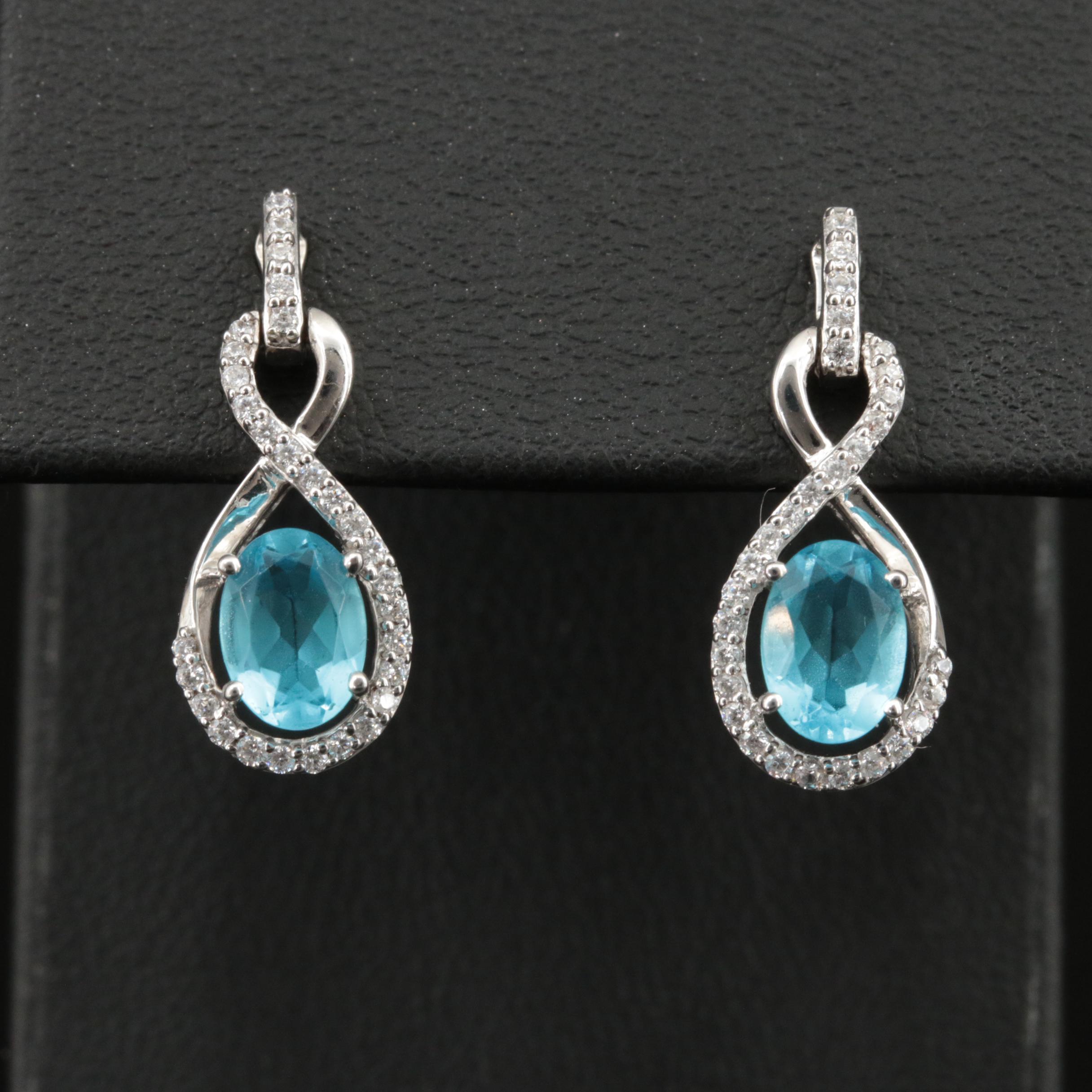 Sterling Sky Blue Topaz and Cubic Zirconia Earrings