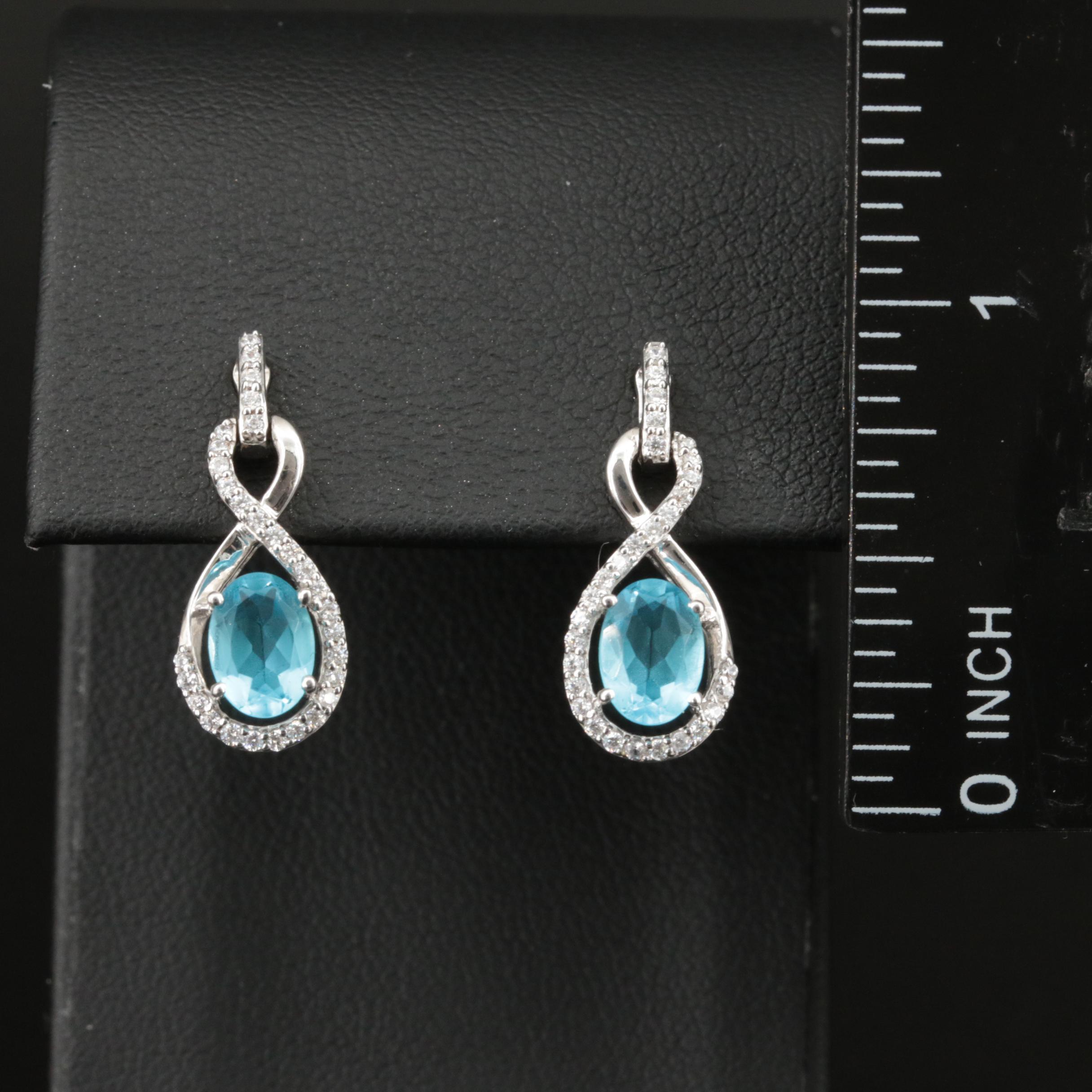 Sterling Sky Blue Topaz and Cubic Zirconia Earrings