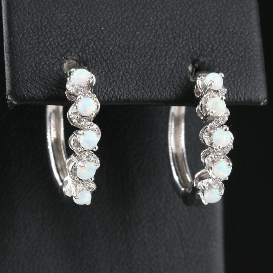 Sterling Opal and Topaz Hoop Earrings