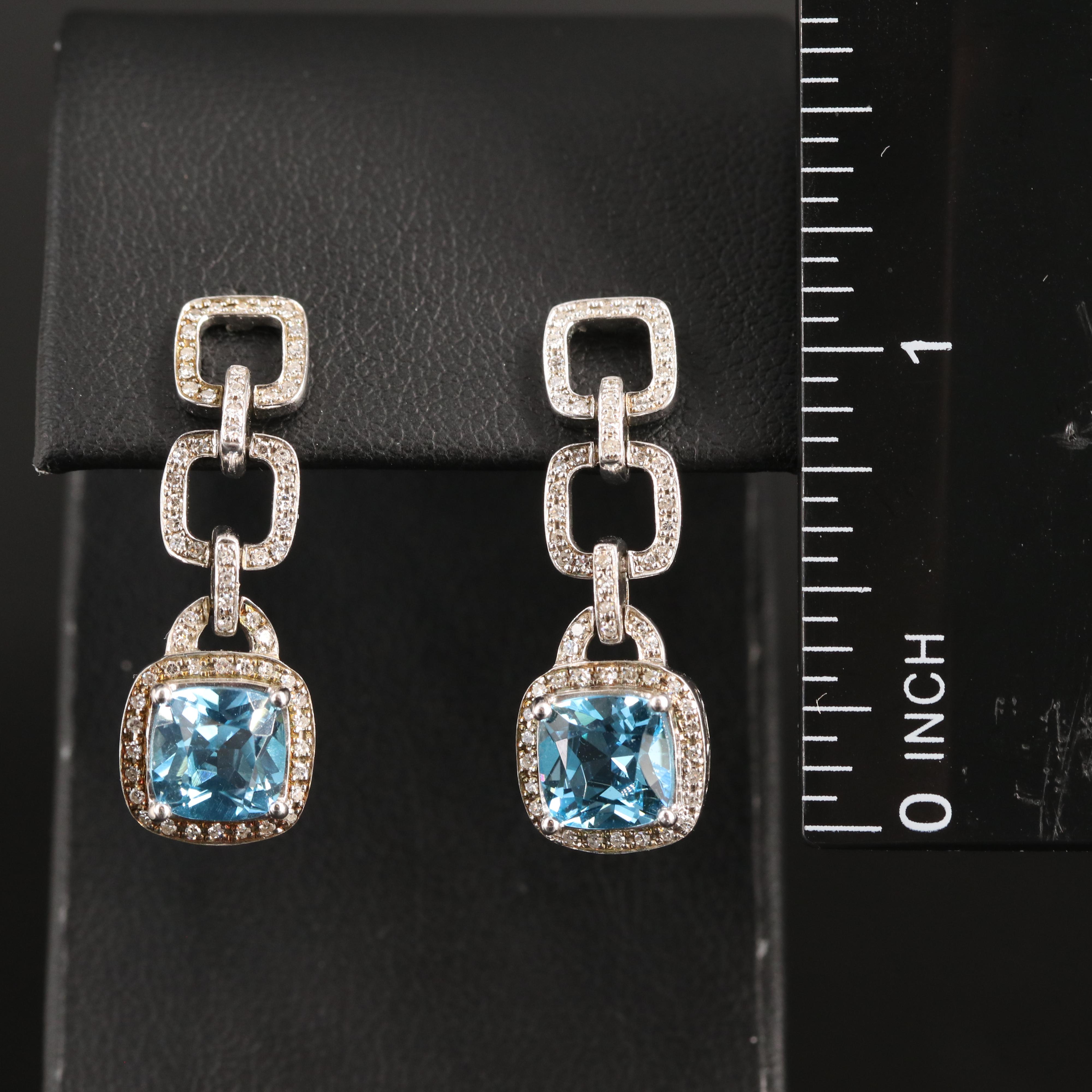 Sterling Swiss Blue Topaz and Diamond Earrings