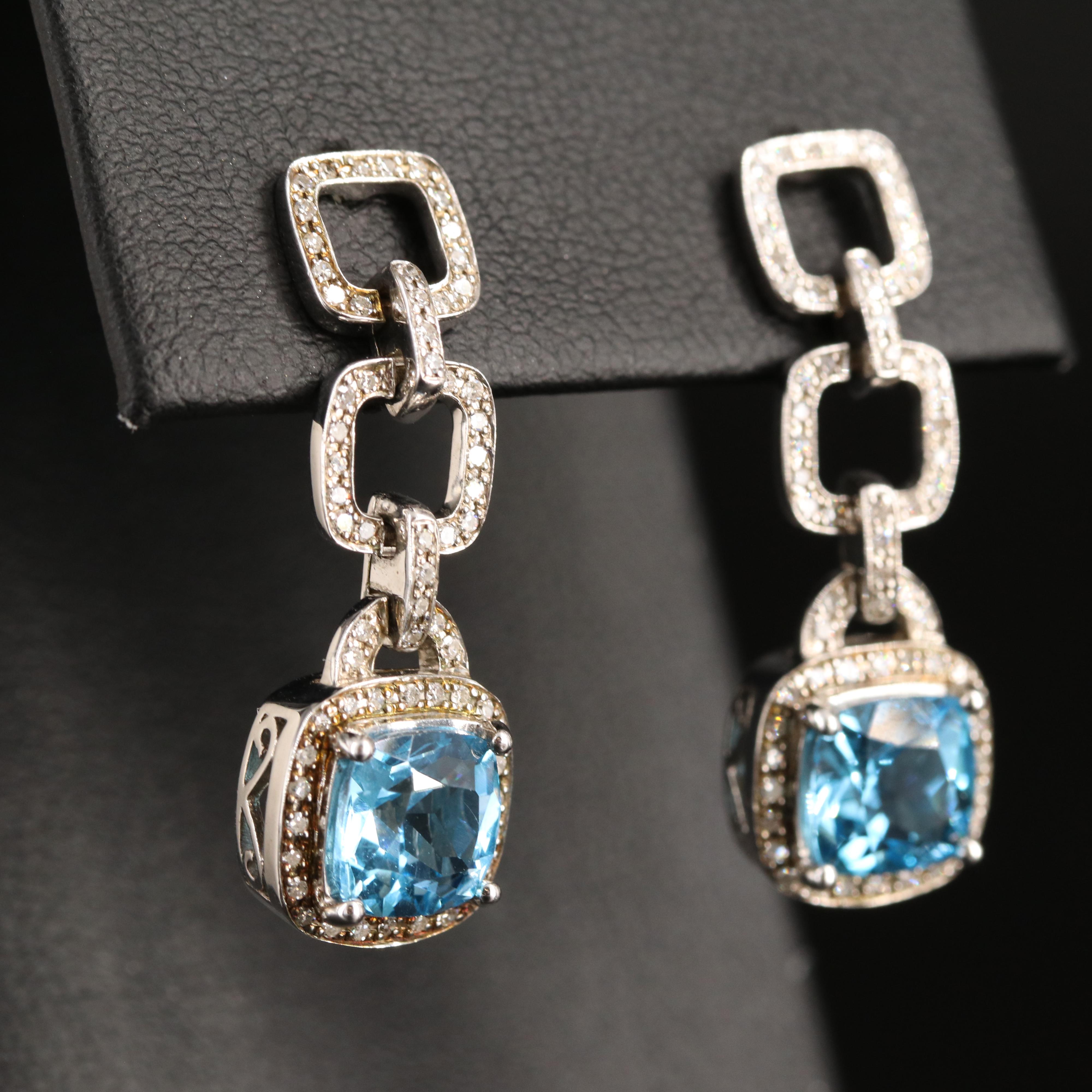 Sterling Swiss Blue Topaz and Diamond Earrings