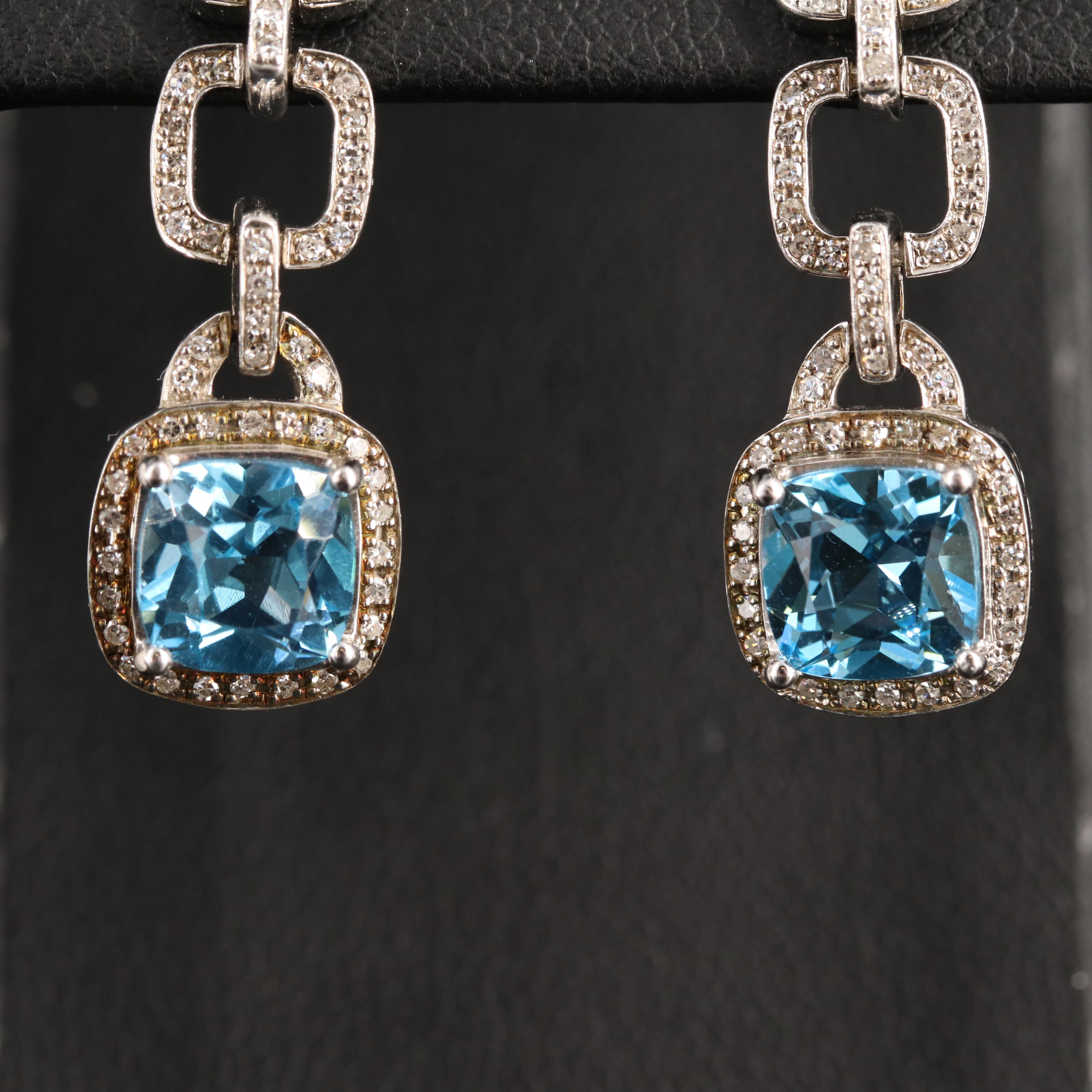 Sterling Swiss Blue Topaz and Diamond Earrings