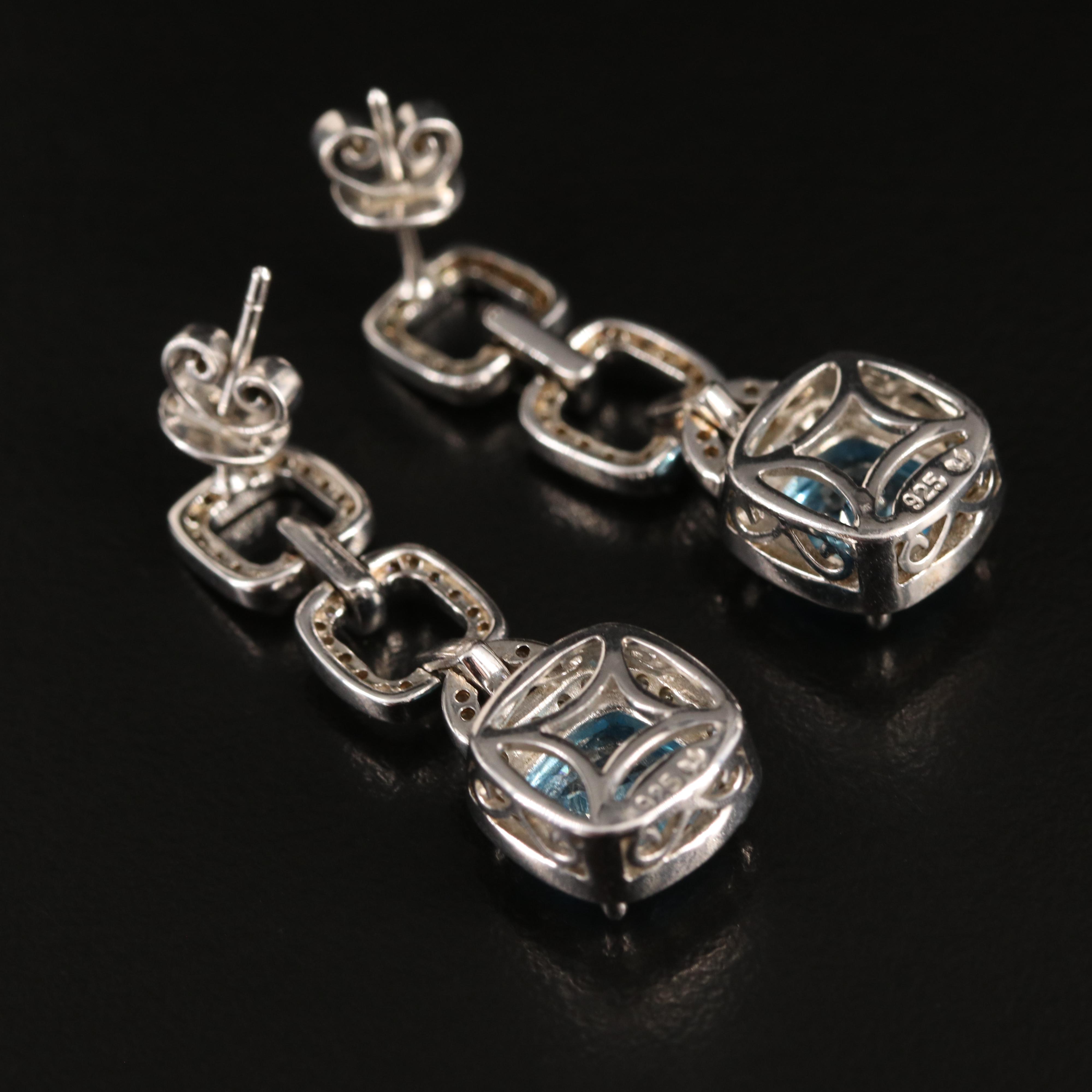Sterling Swiss Blue Topaz and Diamond Earrings