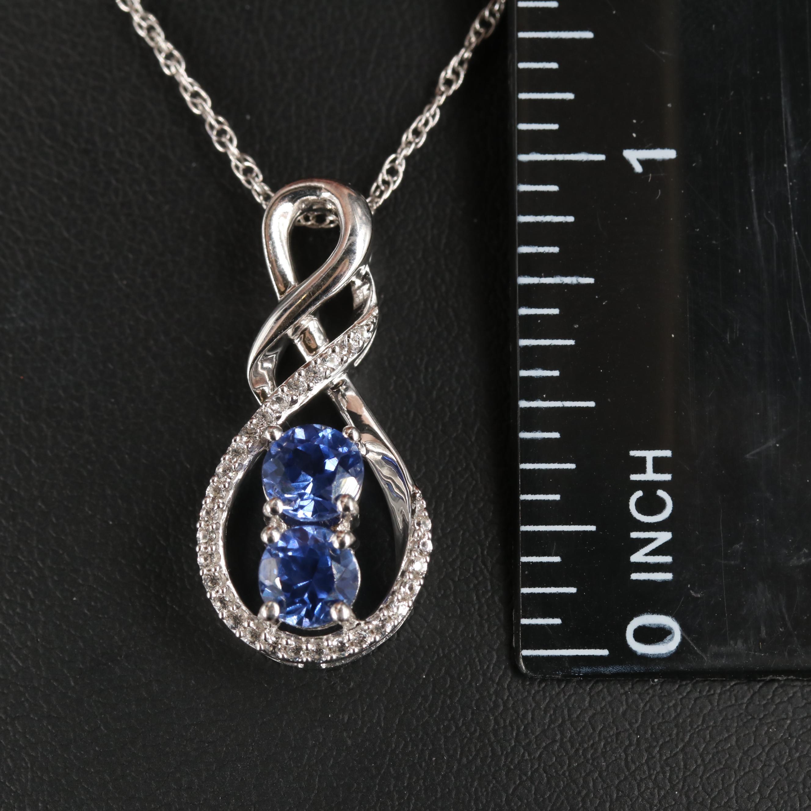 Sterling Sapphire Circle Pendant Necklace