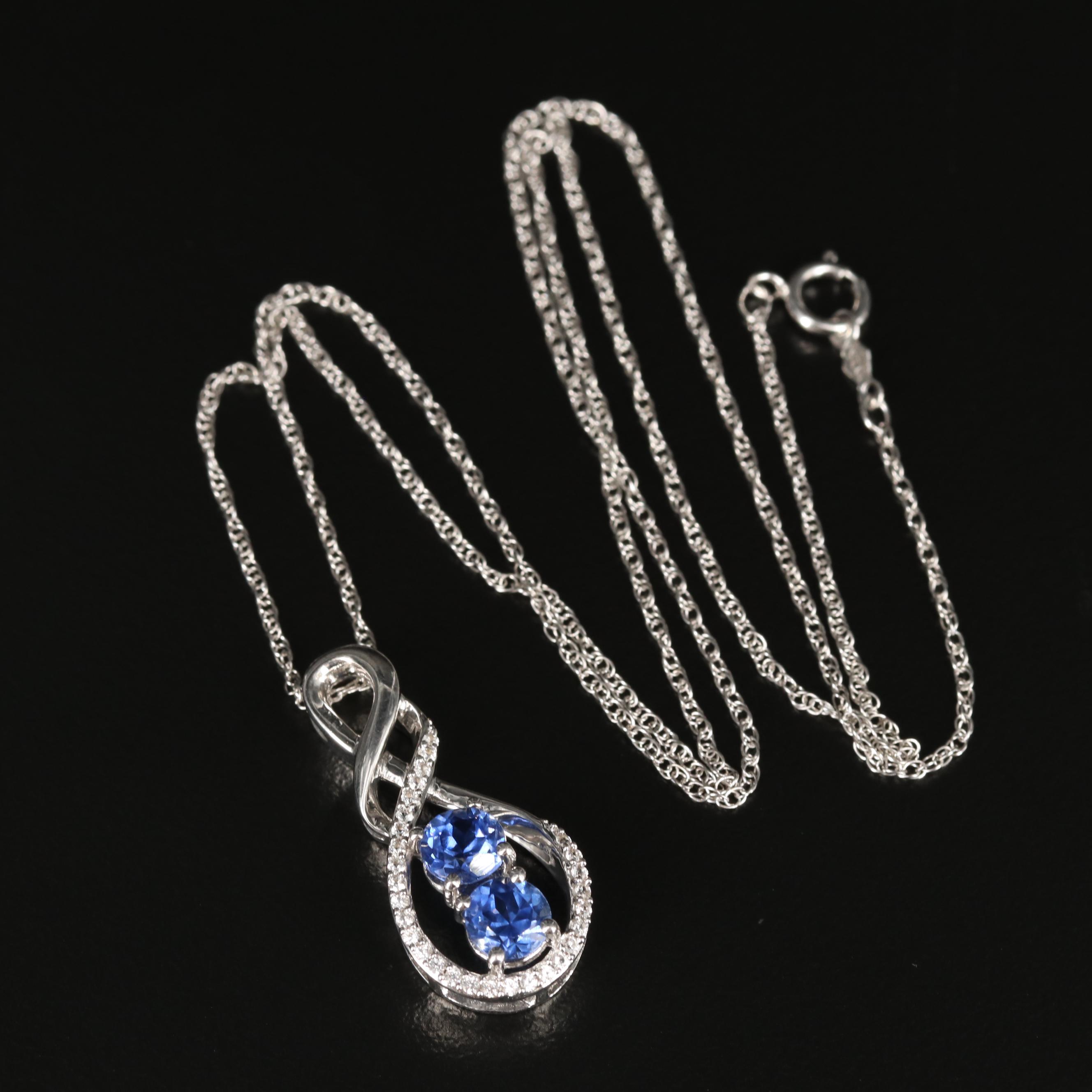 Sterling Sapphire Circle Pendant Necklace