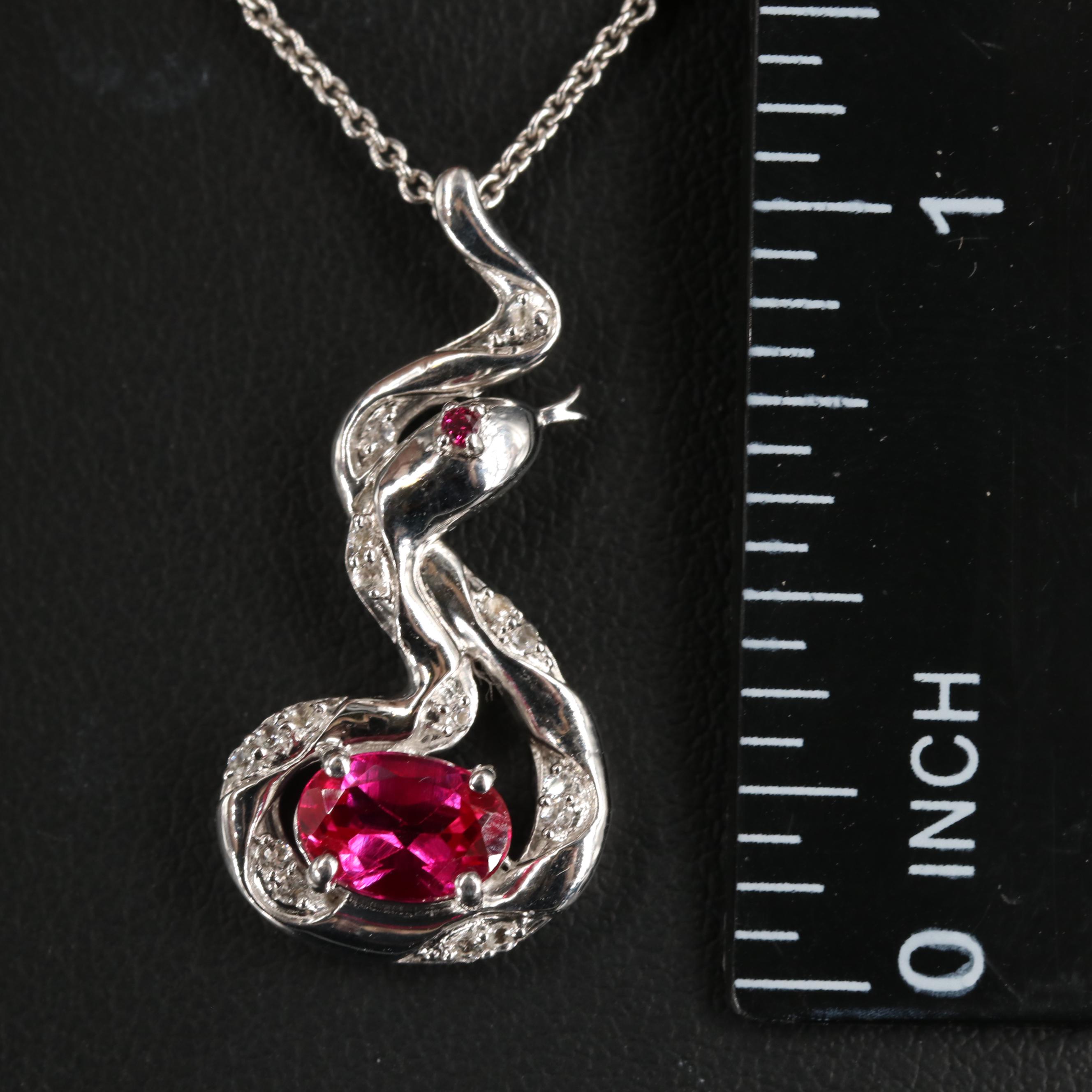 Sterling Ruby and Sapphire Serpent Pendant Necklace