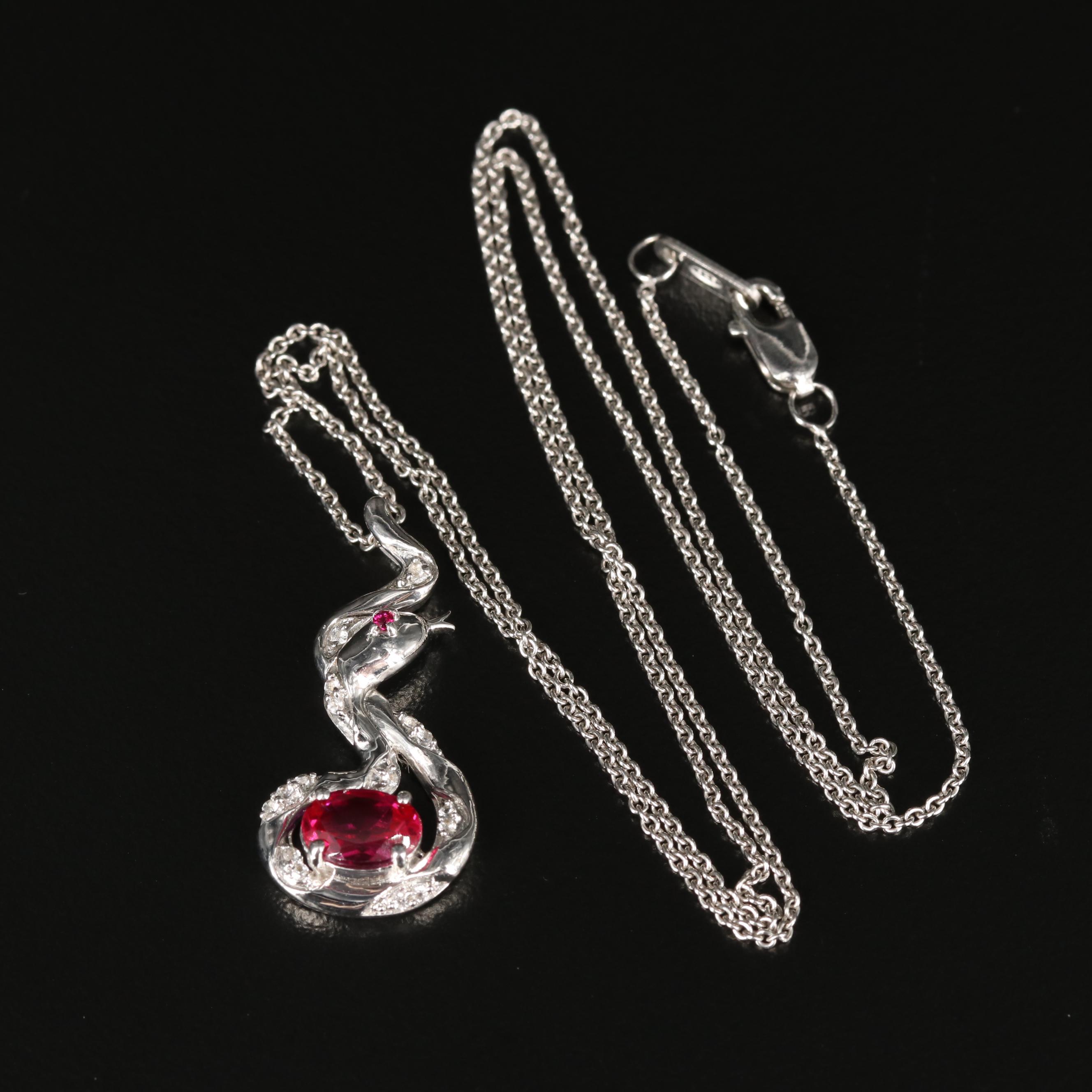 Sterling Ruby and Sapphire Serpent Pendant Necklace