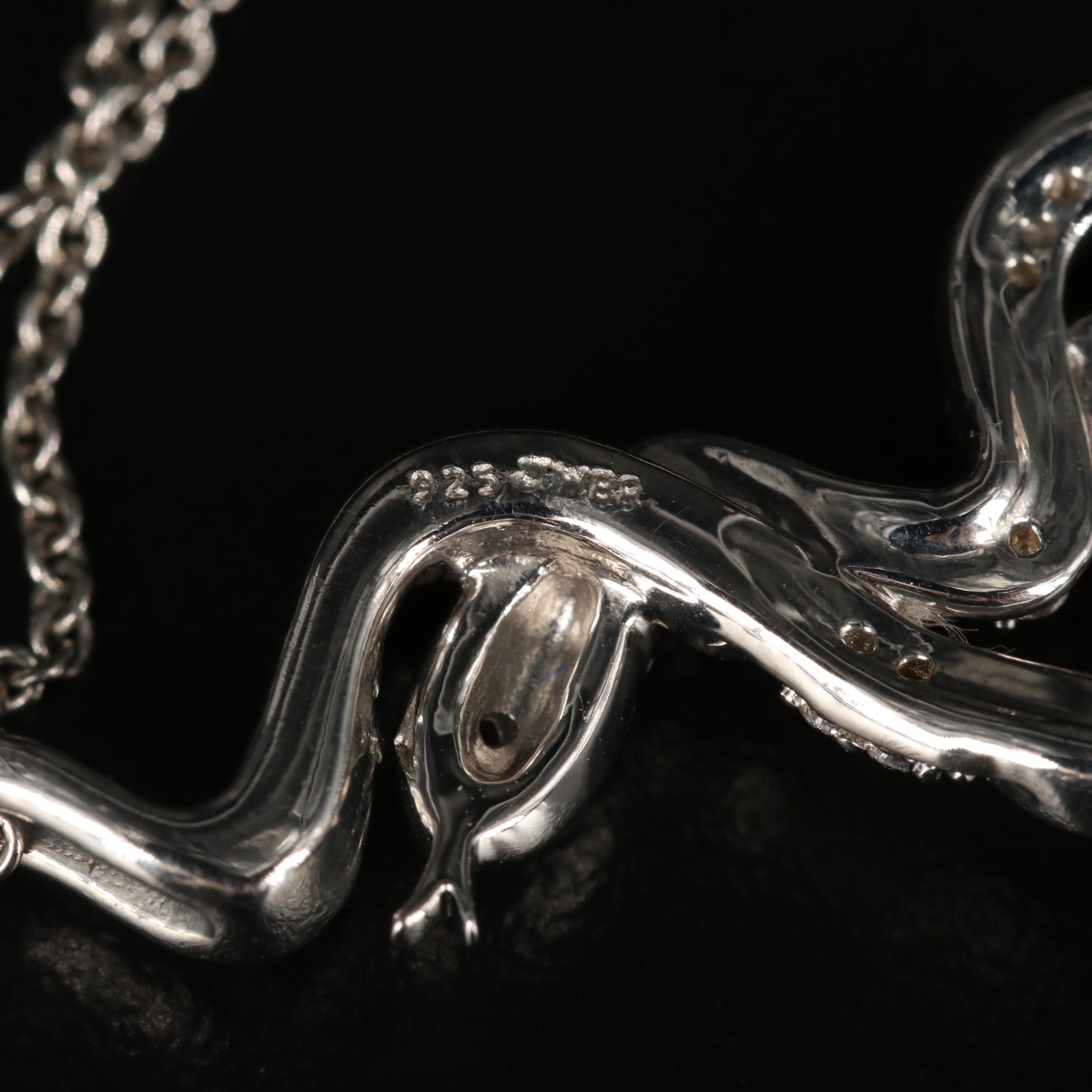 Sterling Ruby and Sapphire Serpent Pendant Necklace