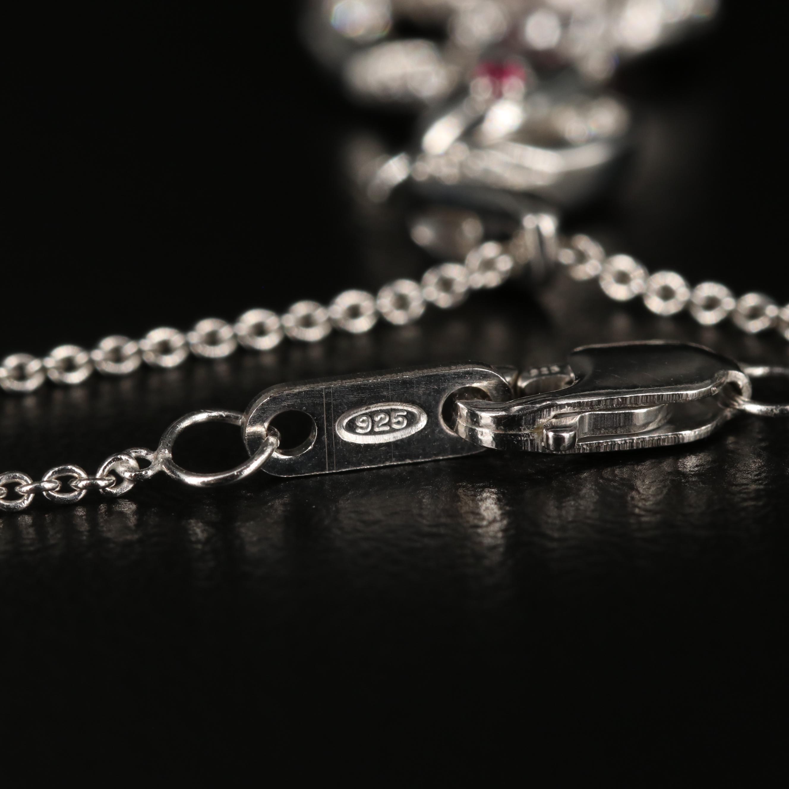 Sterling Ruby and Sapphire Serpent Pendant Necklace