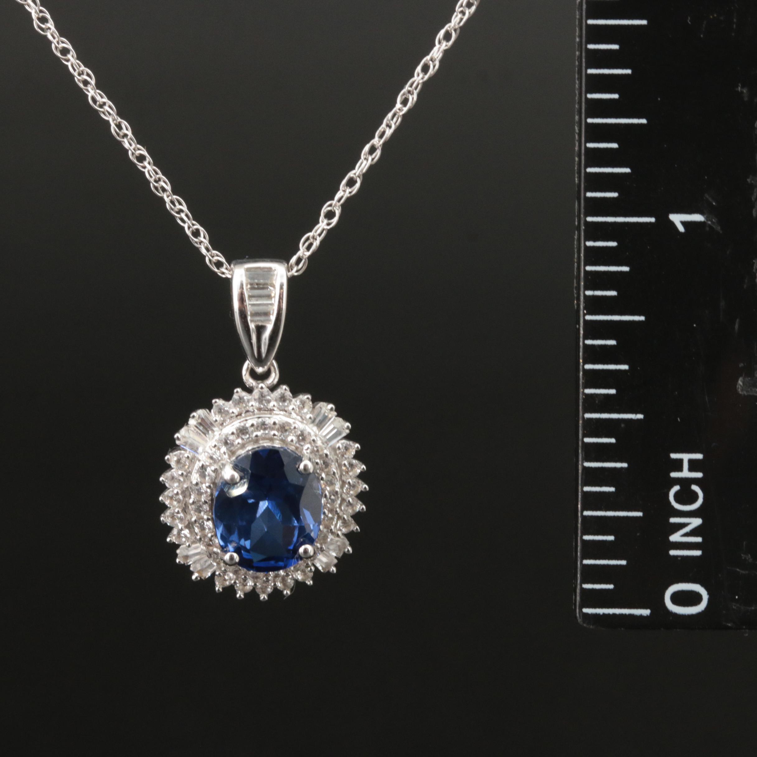 Sterling Sapphire Halo Pendant Necklace