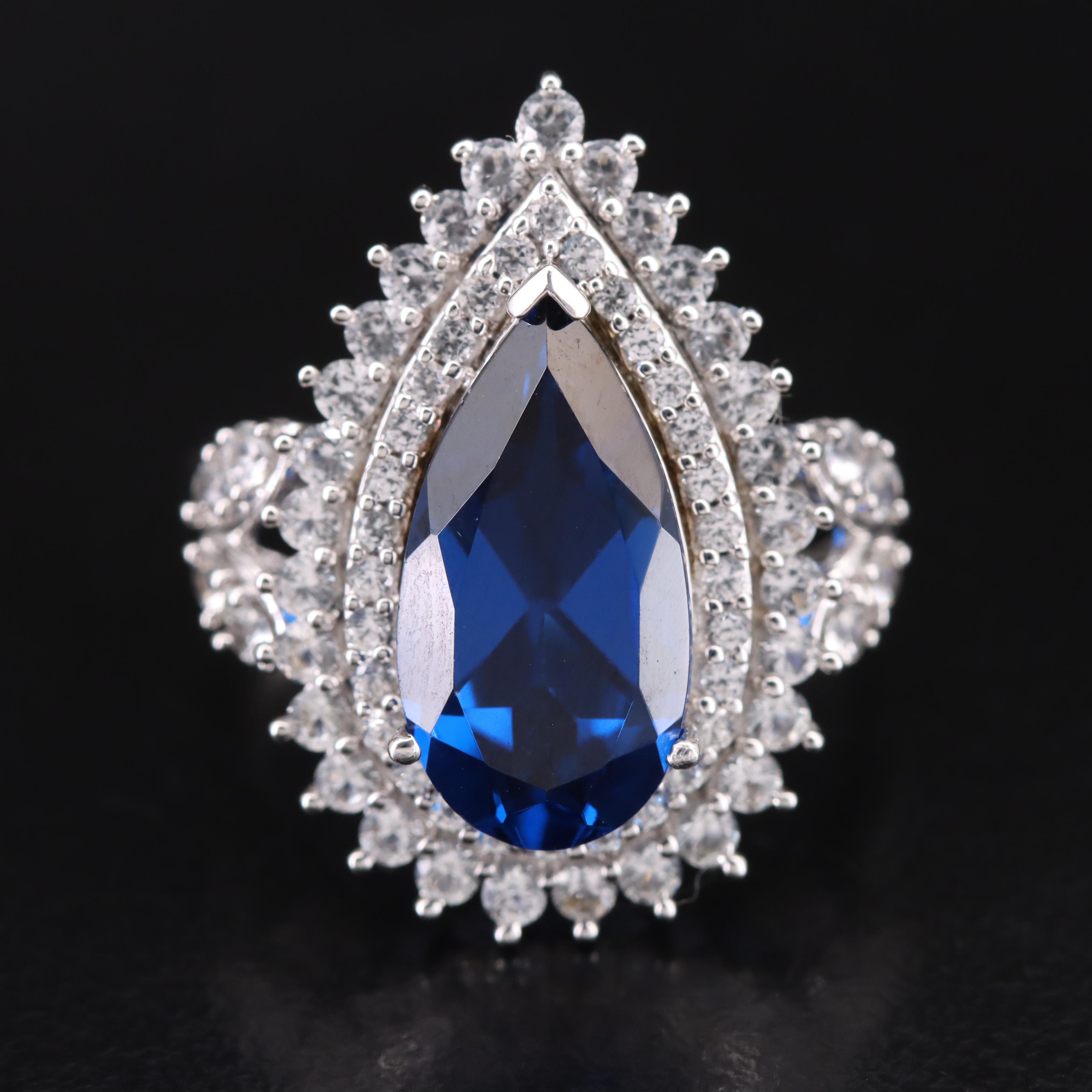 Sterling Spinel and Sapphire Teardrop Ring