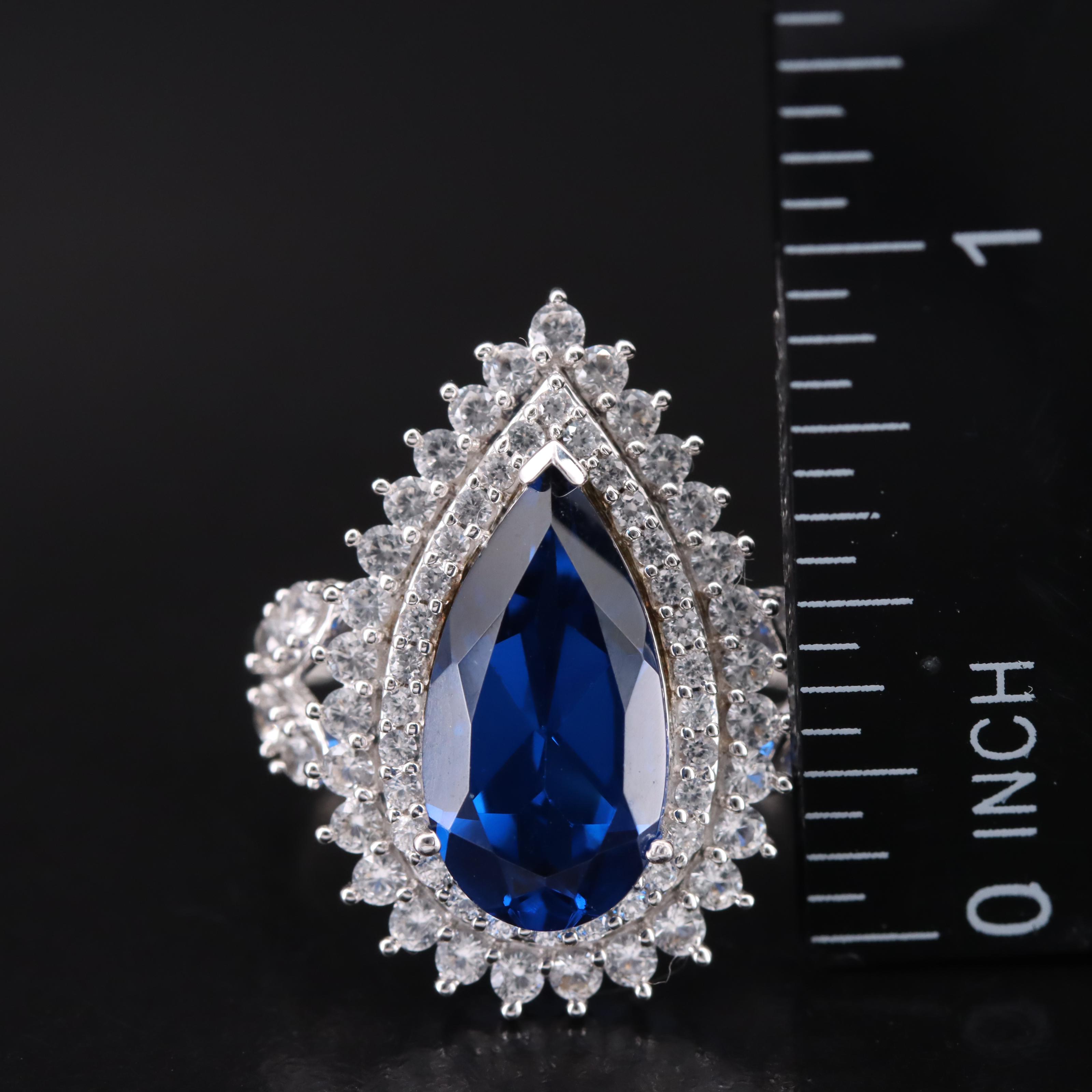 Sterling Spinel and Sapphire Teardrop Ring