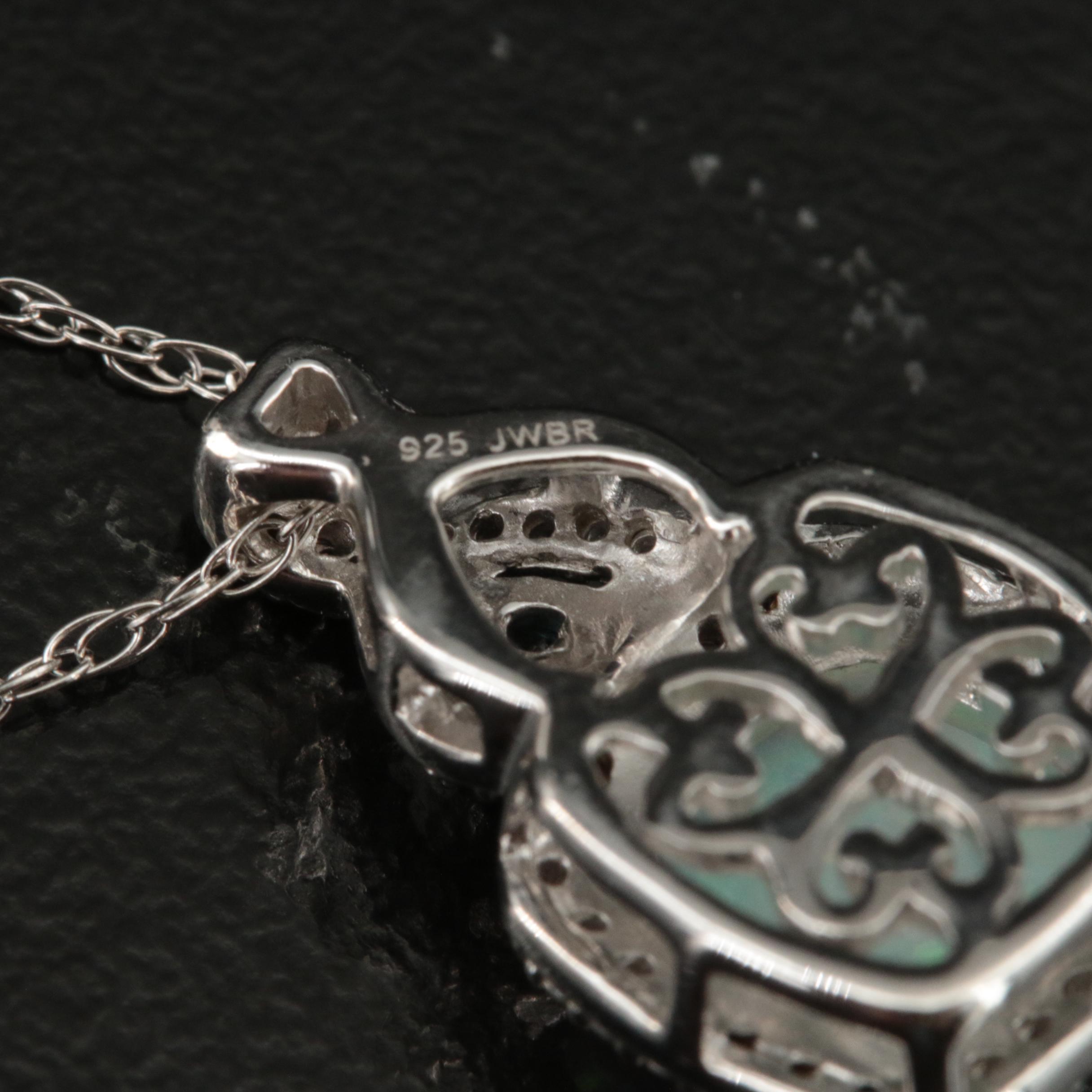 Sterling Opal, Sky Blue Topaz and White Sapphire Pendant Necklace