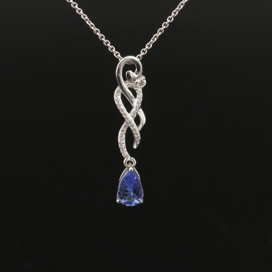 Sterling Tanzanite and White Sapphire Pendant Necklace