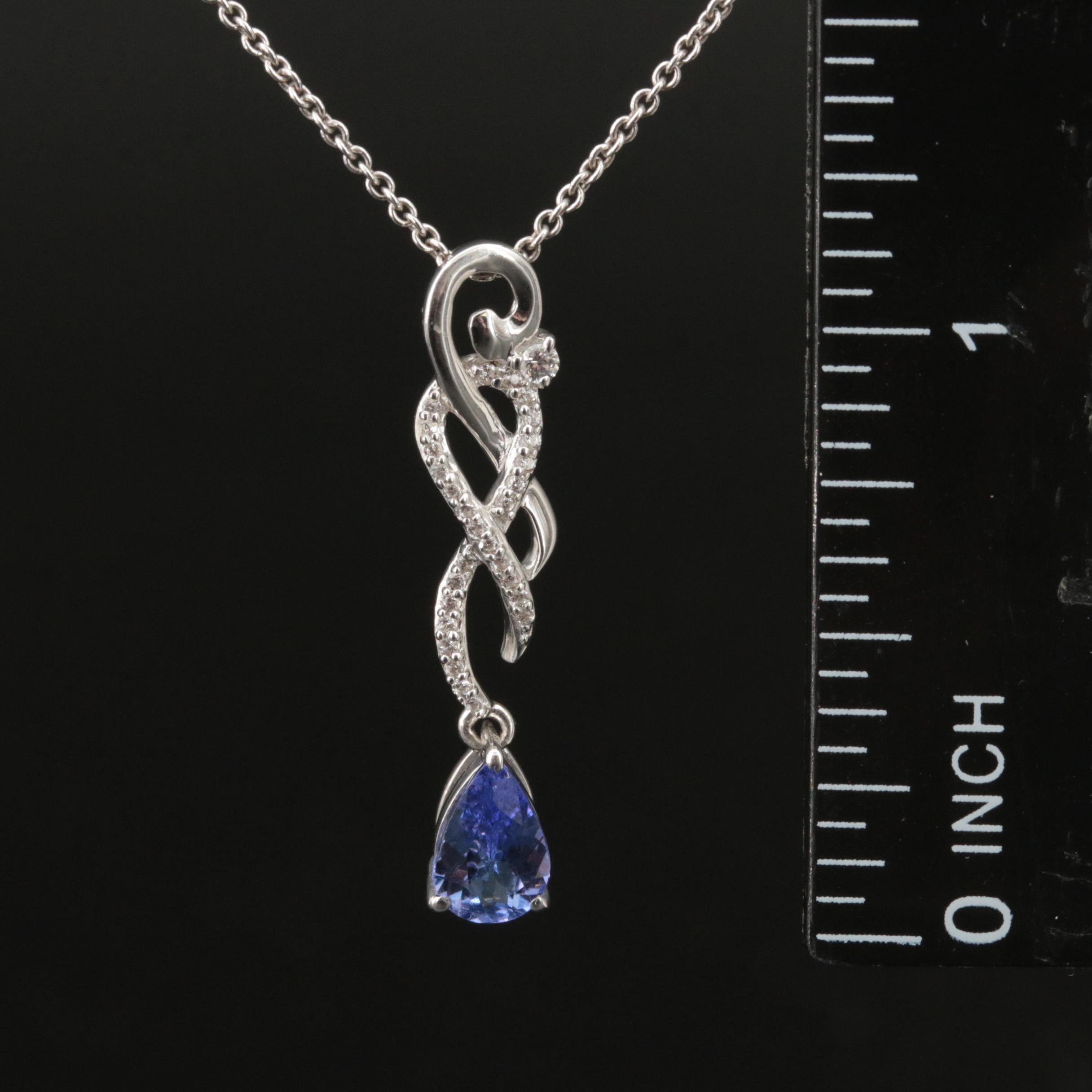 Sterling Tanzanite and White Sapphire Pendant Necklace
