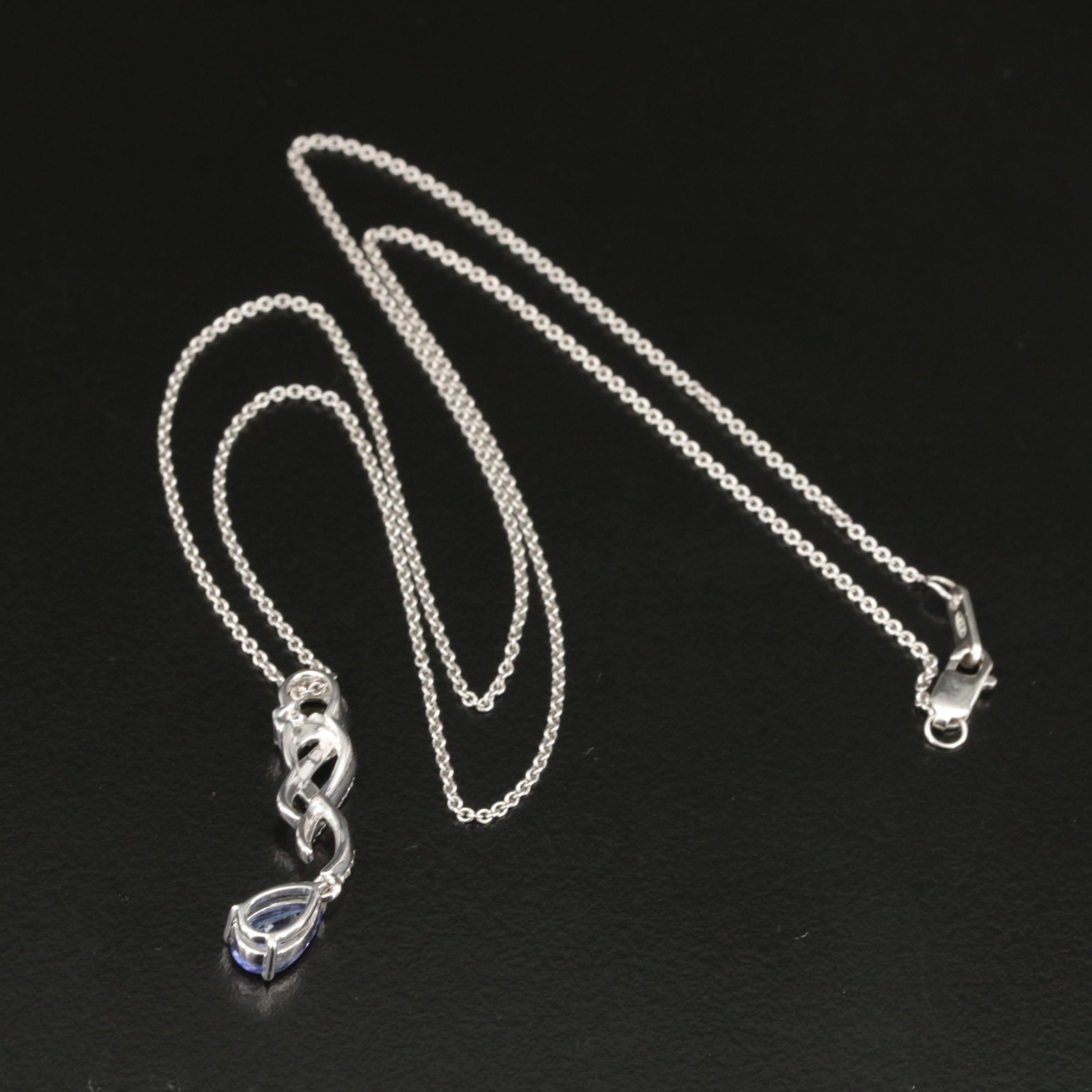 Sterling Tanzanite and White Sapphire Pendant Necklace