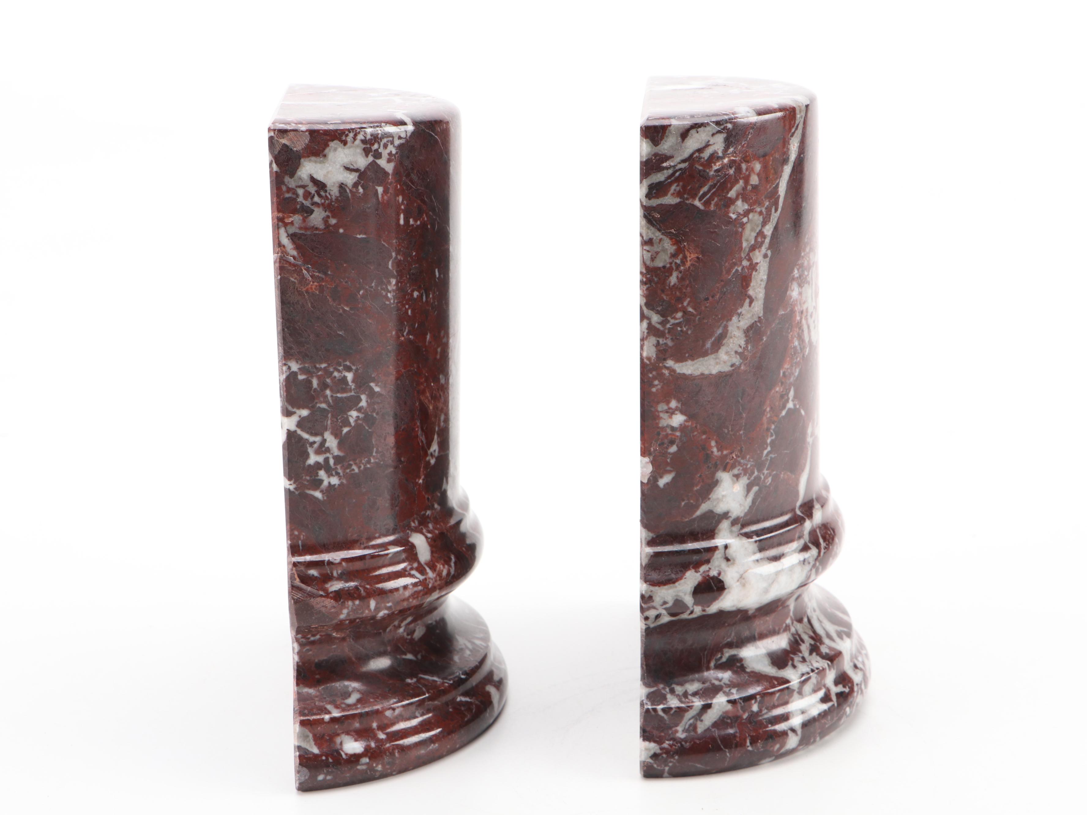 Pair of Rojo Levante Marble Columnar Bookends