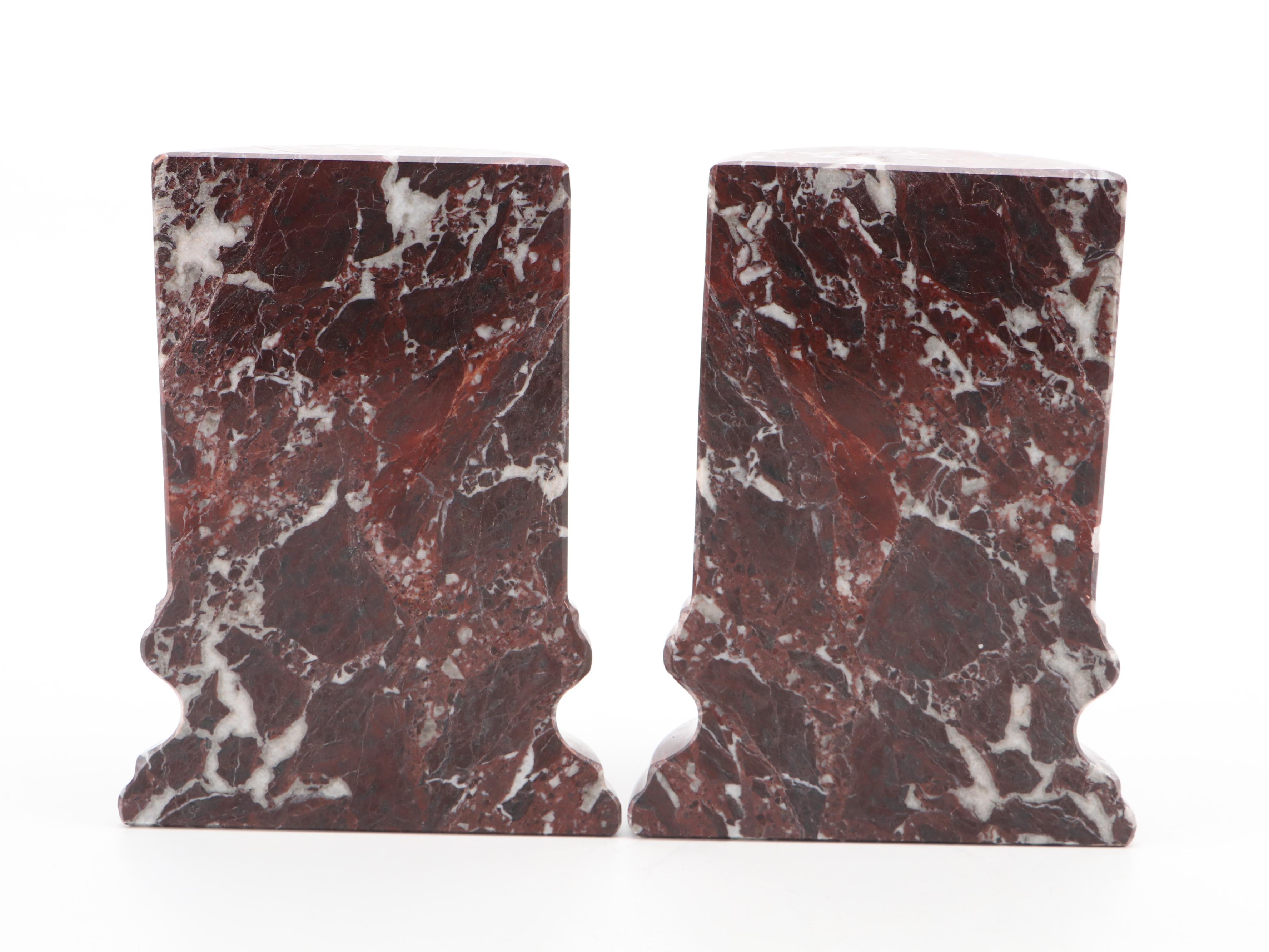 Pair of Rojo Levante Marble Columnar Bookends