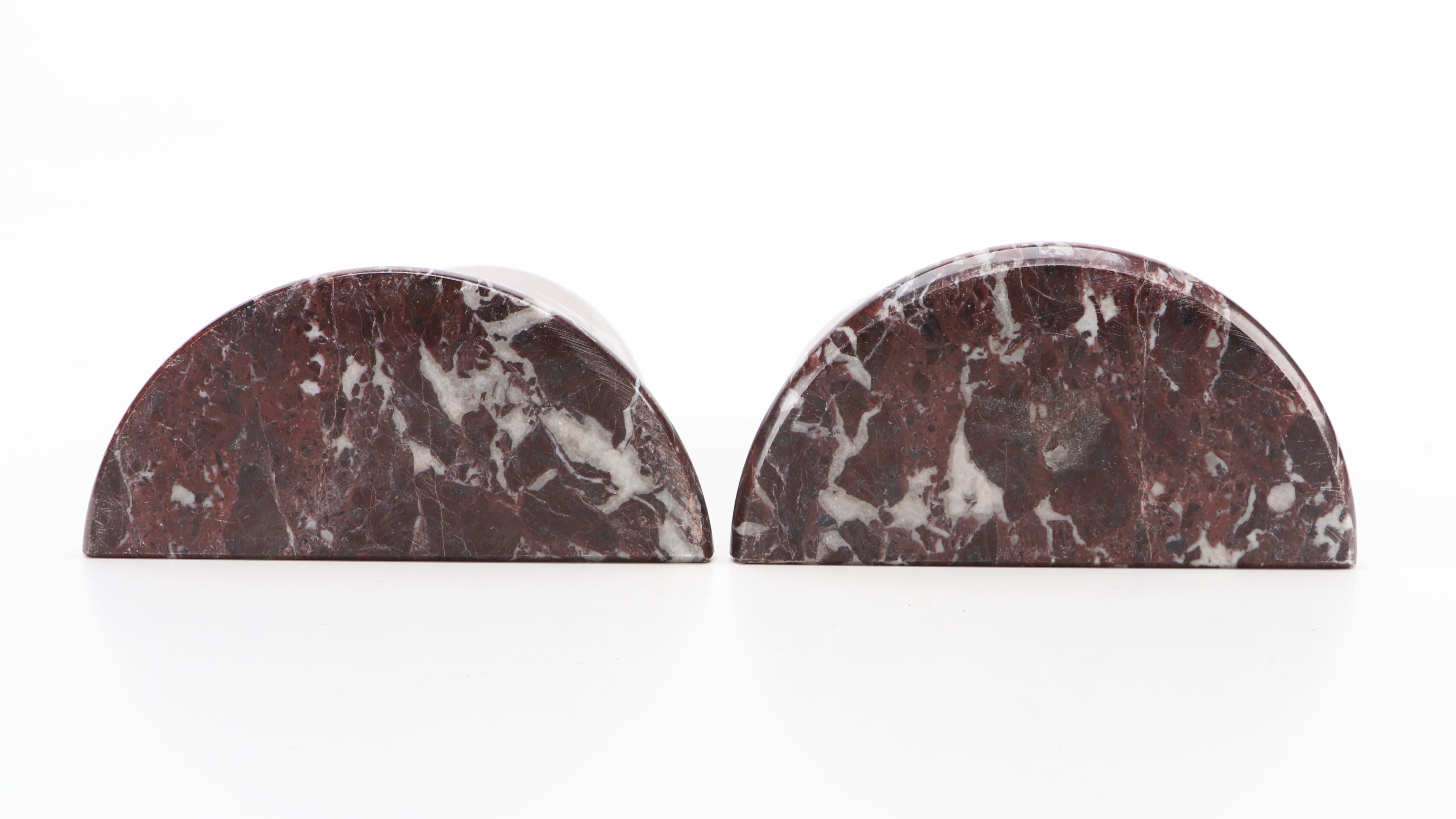 Pair of Rojo Levante Marble Columnar Bookends